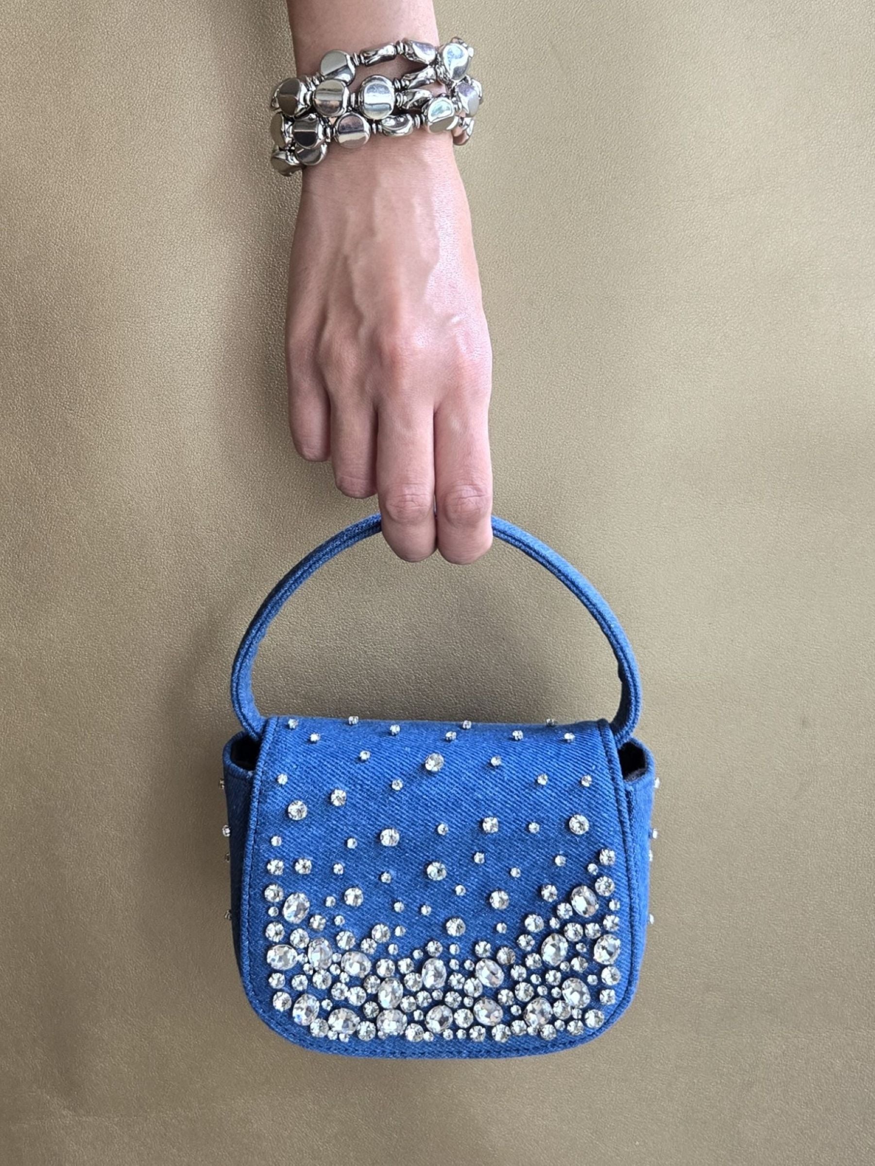 Blue Crystal Denim Bag