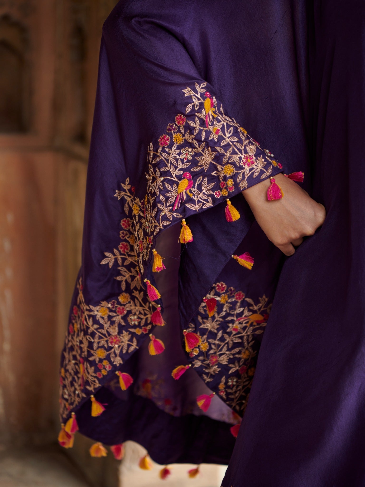 Embroidered one shoulder tunic with a sharara