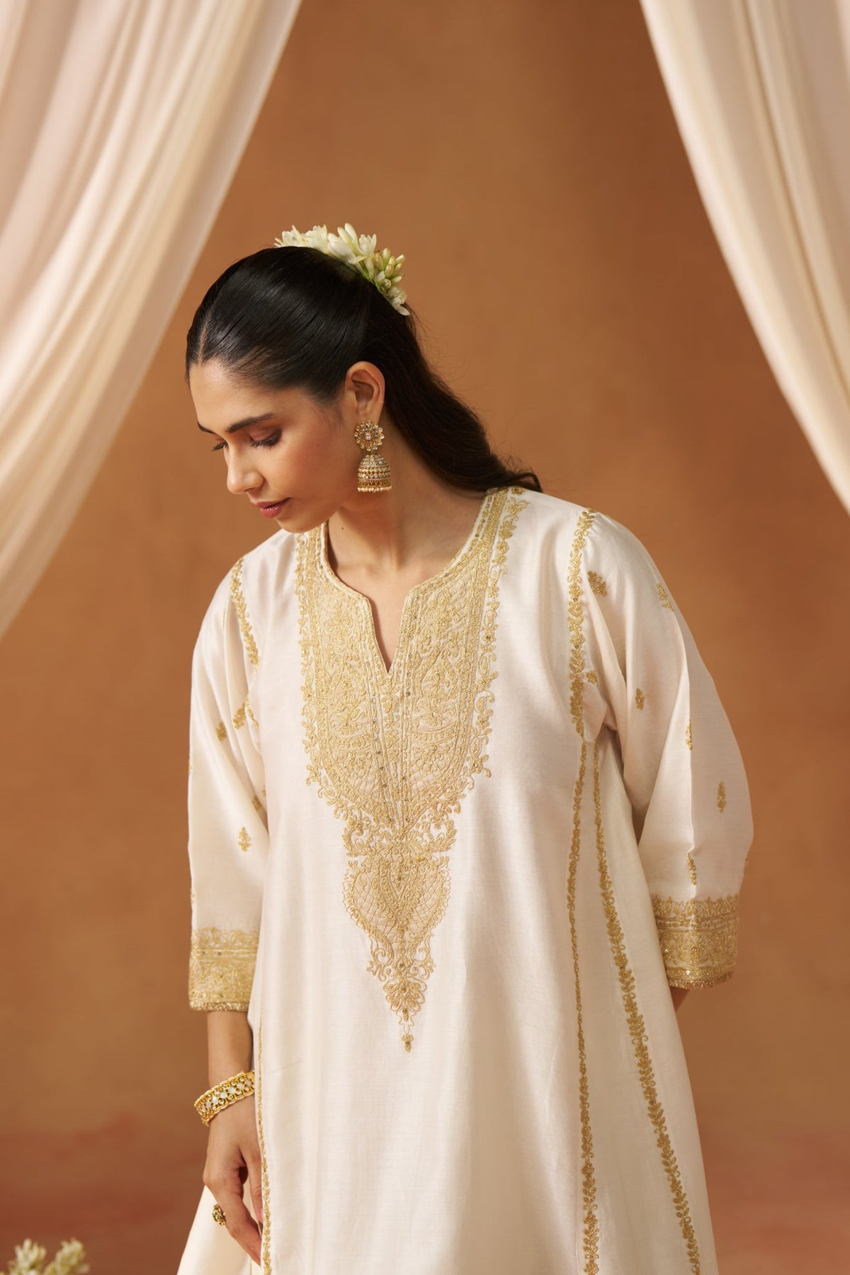 Maahgul Daisy Ivory Kalidaar Chauga with Salwar and Dupatta