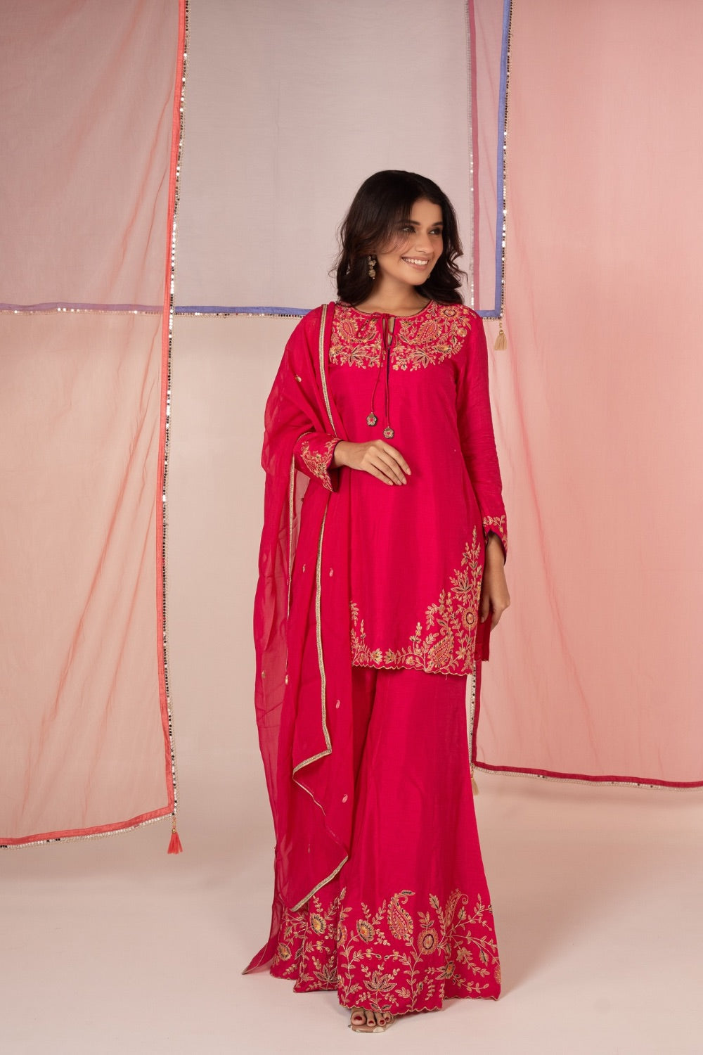 Dark pink satin silk salwar suit