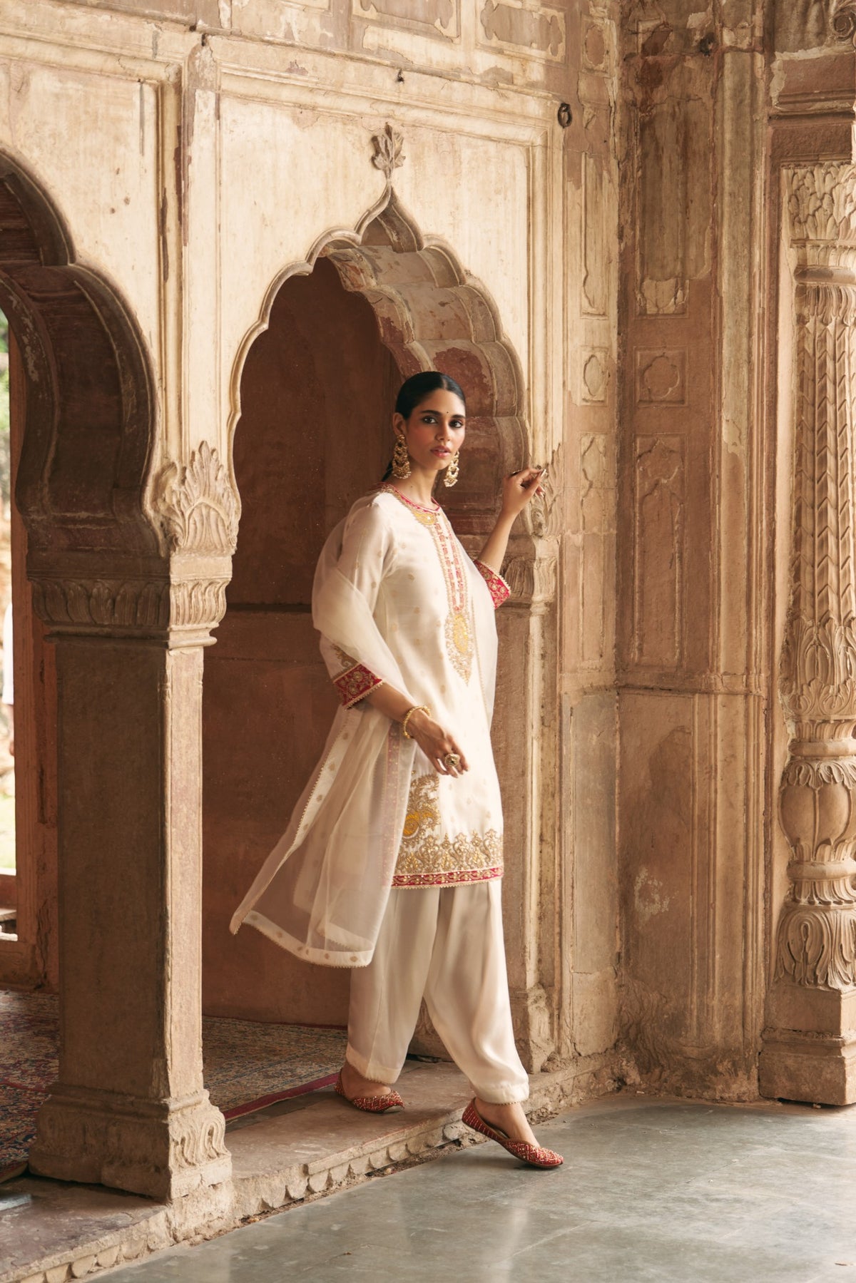 Daisy Ivory Silk Chanderi Kurta with Salwar for Festive Wear