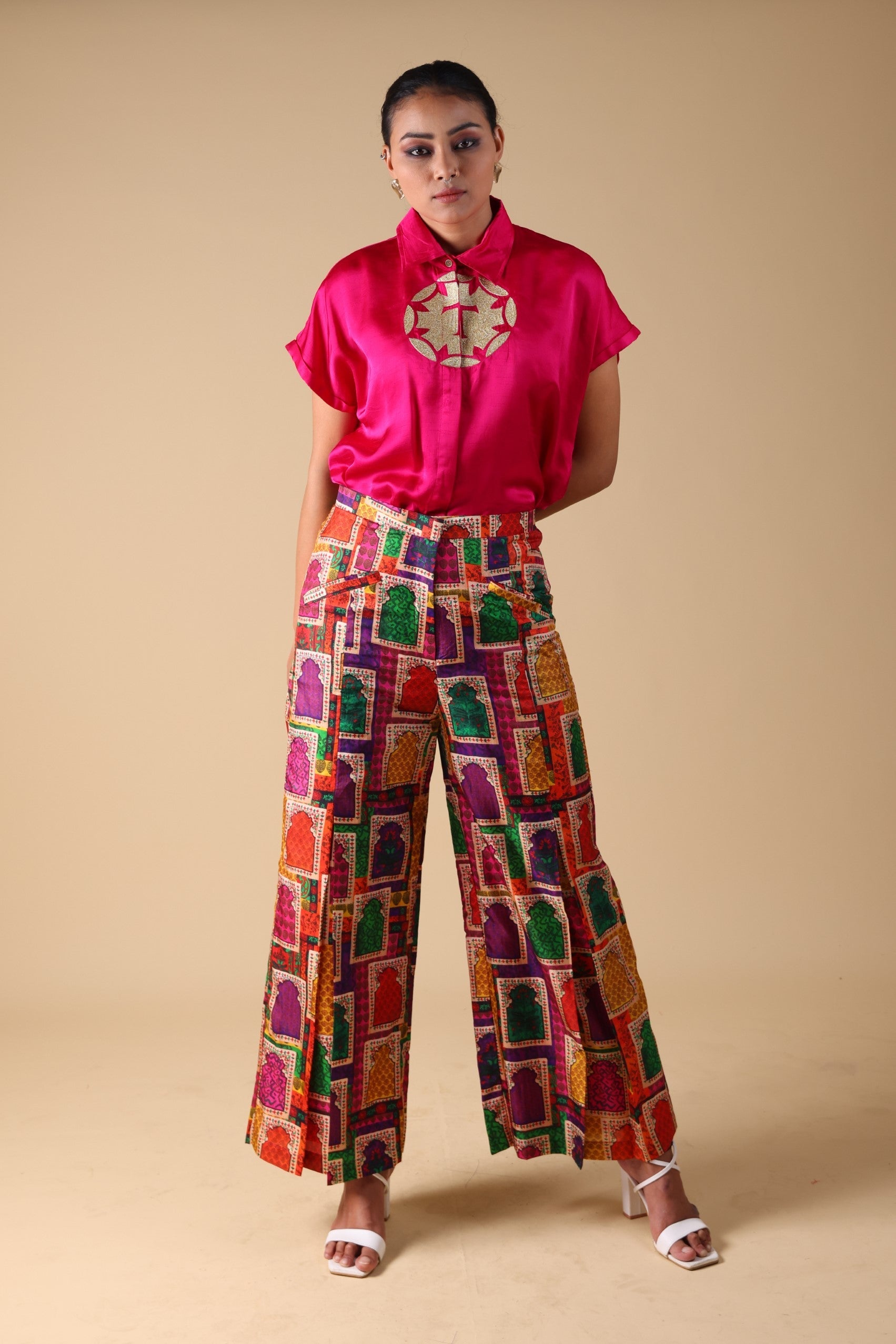 Hand Embroidered Shirt with Pleated Pants