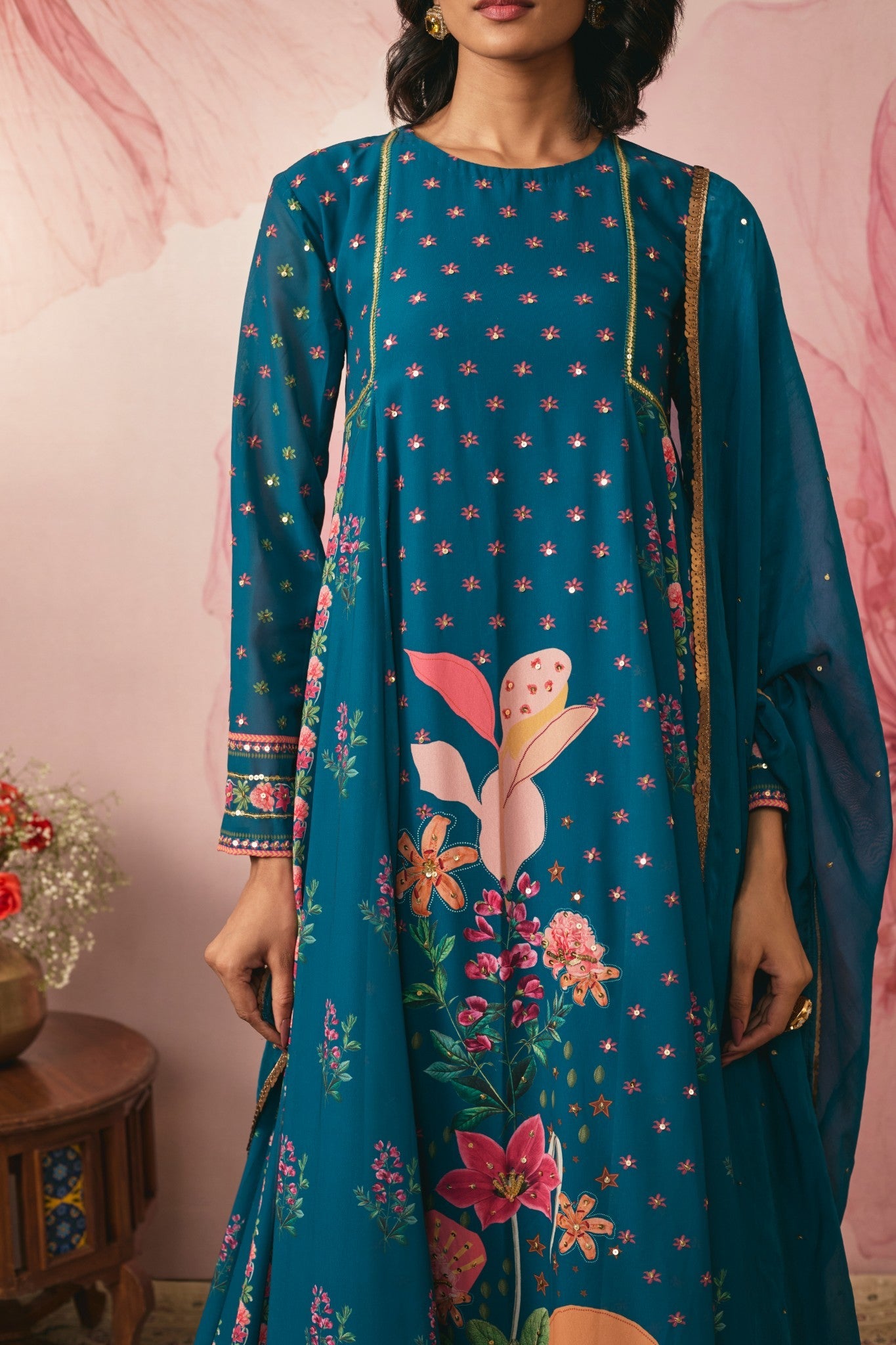 MIDNIGHT BLUE FLORAL PRINTED KURTA SET
