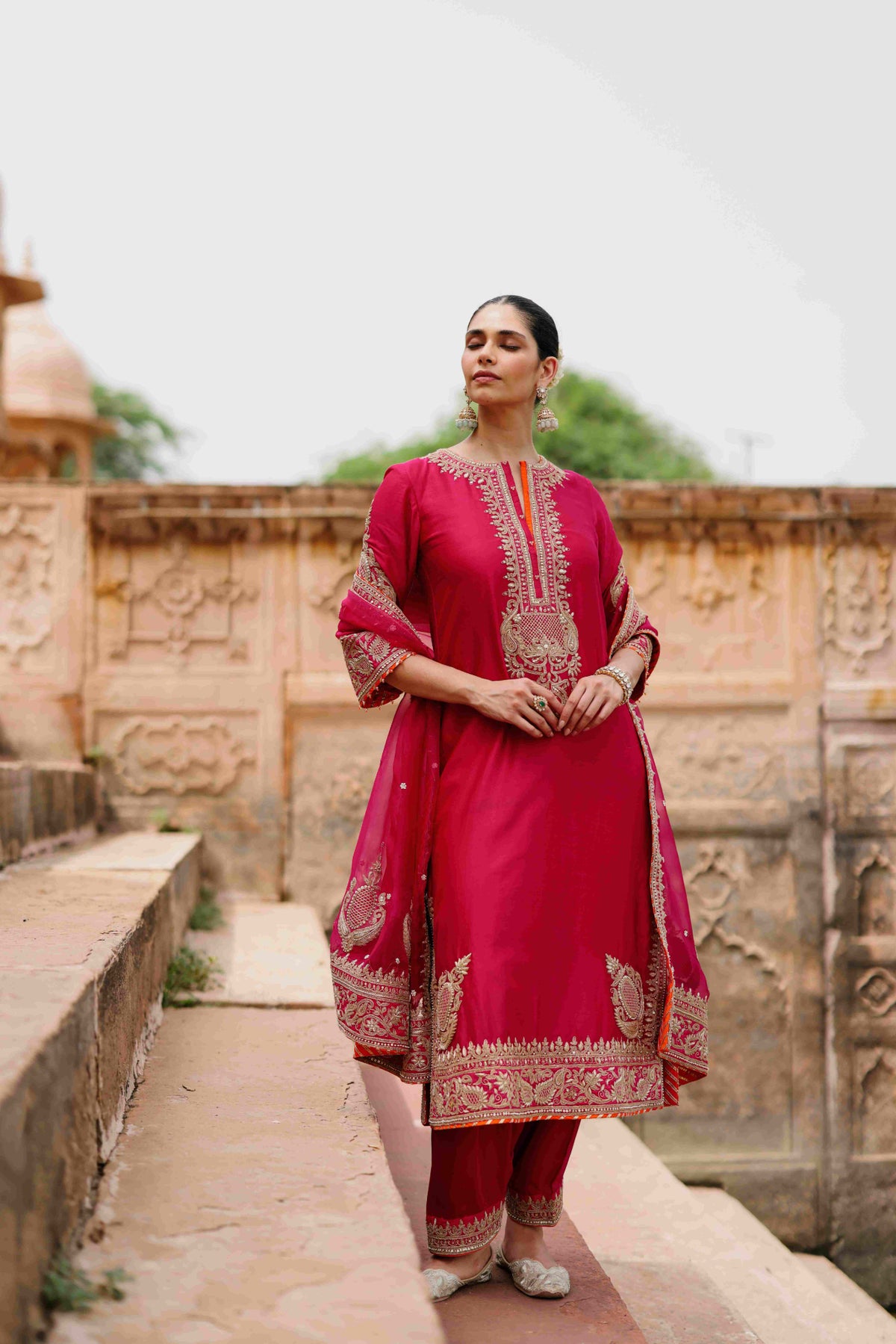 Arwa Hot Pink Embroidered Kurta Set with Salwar & Dupatta