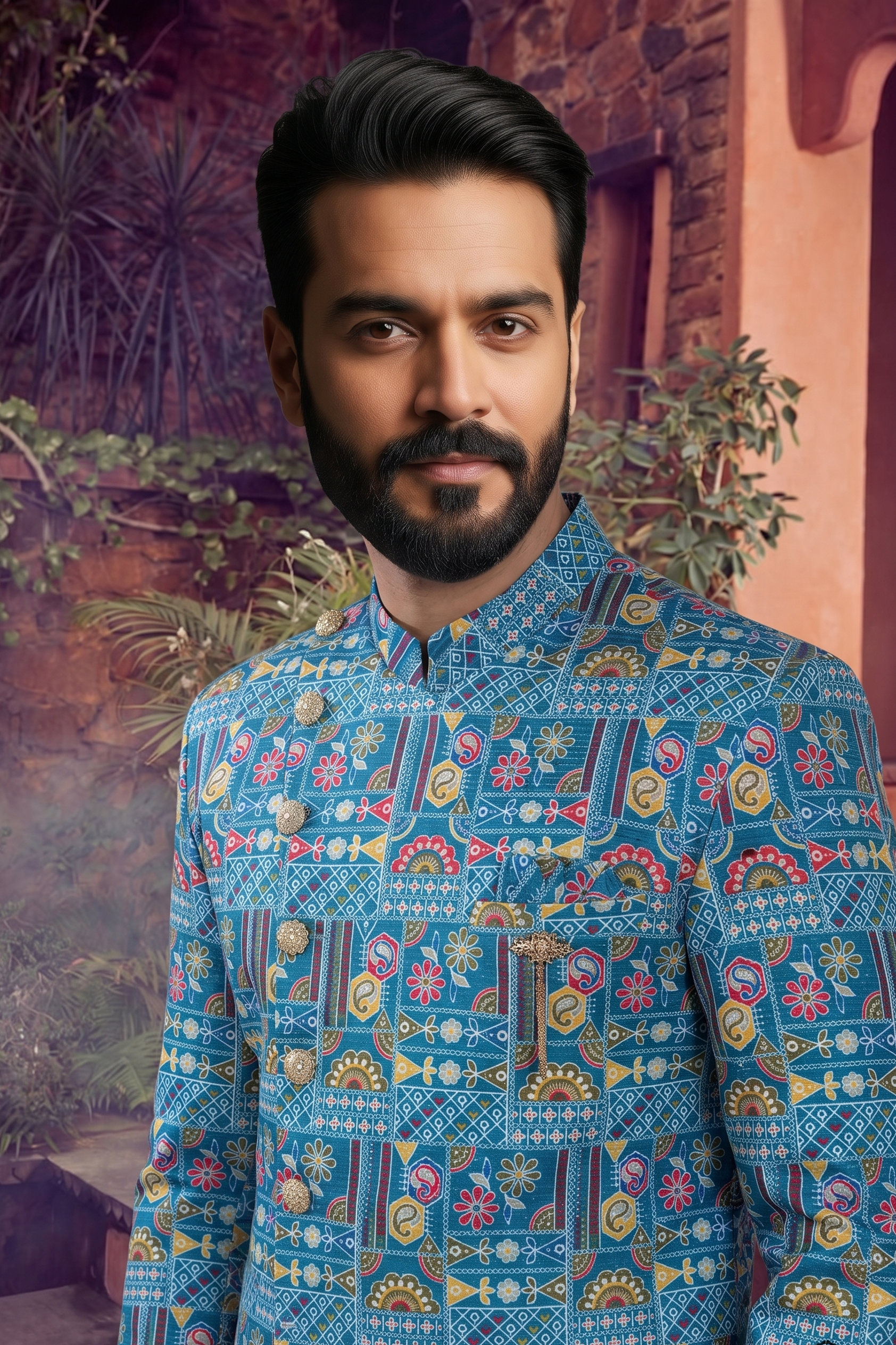 Men's SILK BLUE(MULTI COLOURS)  SEMI-INDO-WESTERN