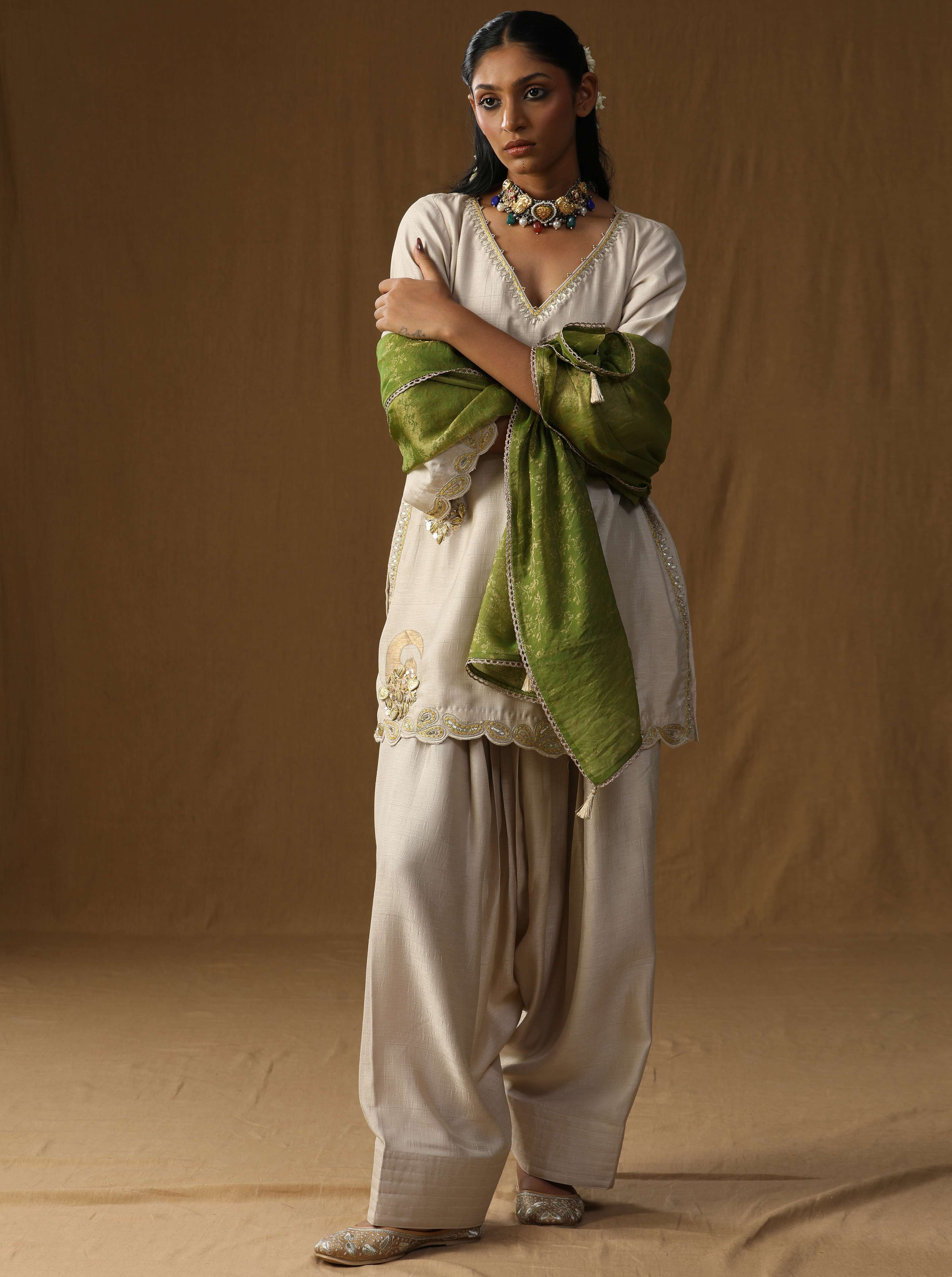 Vrind? � Beige Mritika Embroidered Suit Set