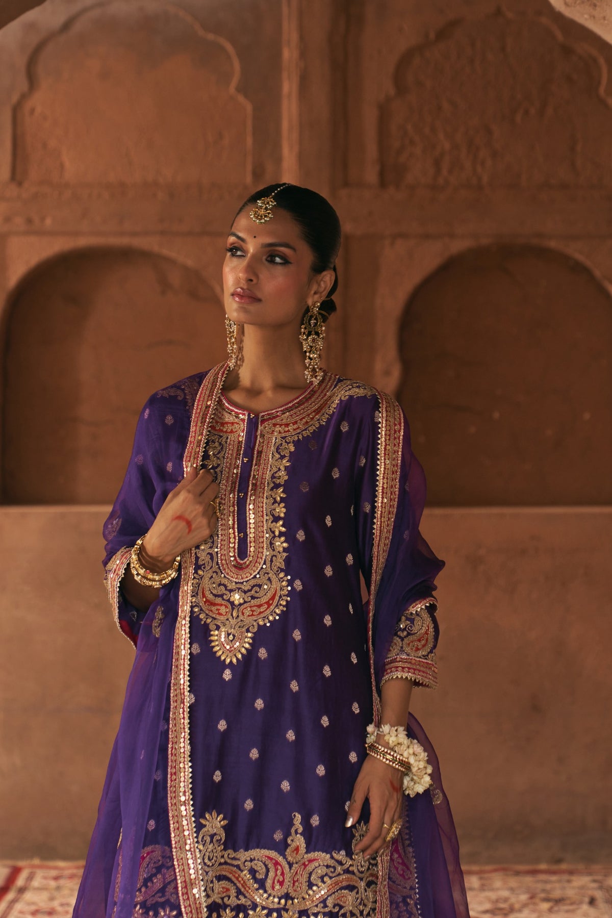 Deep Purple Pure Silk Banarasi Kurta Salwar Set with Dupatta