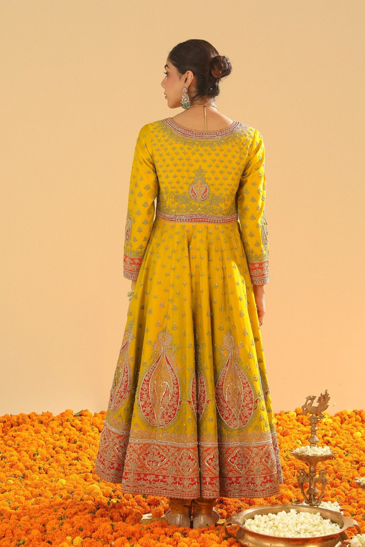 Shazia - Mustard Anarkaali with Chooridaar and Dupatta