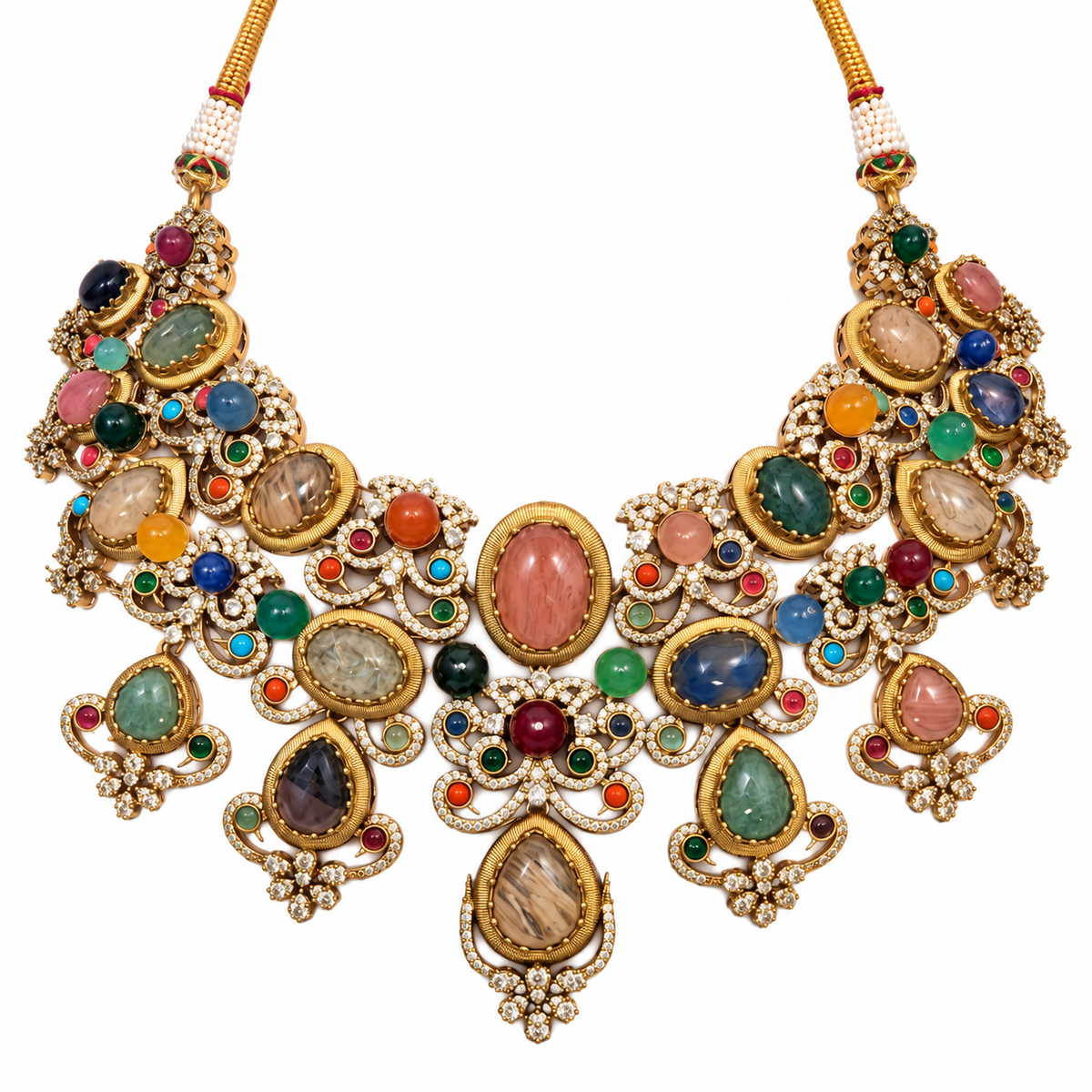 Multicolor Cabochon Floral Necklace Set