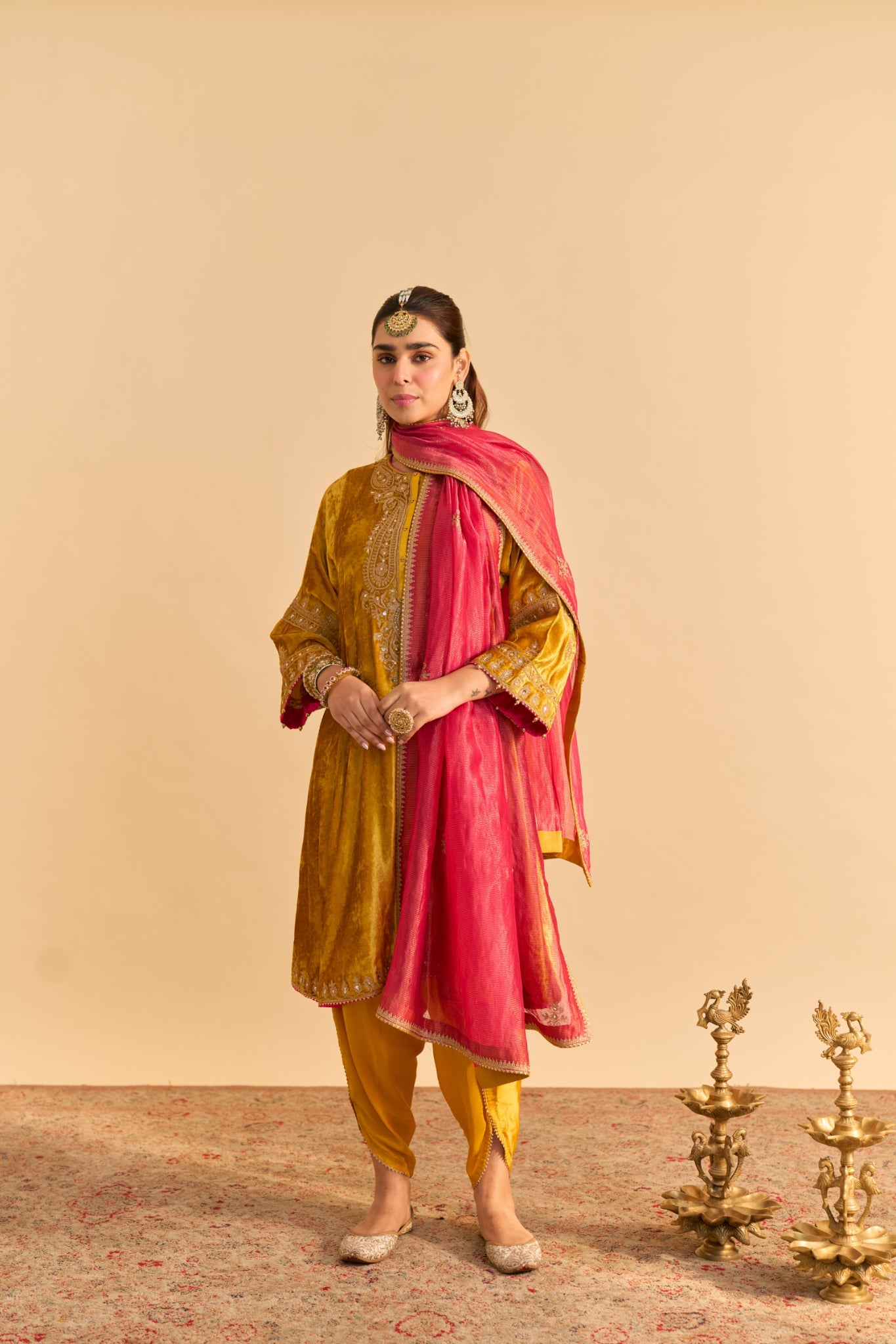 Amal - Mustard A-line Kurta with Dhoti and Dupatta