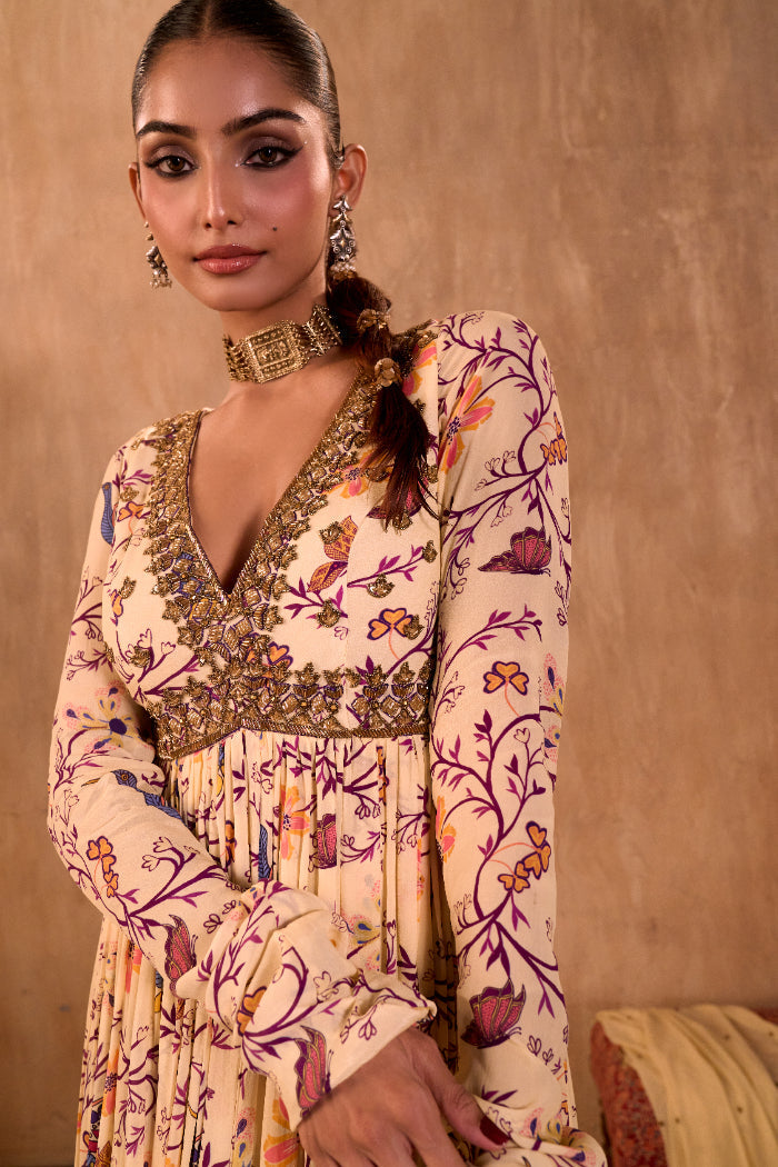 IVORY PRINT EMBROIDERED ANARKALI AND DUPATTA SET - image 4