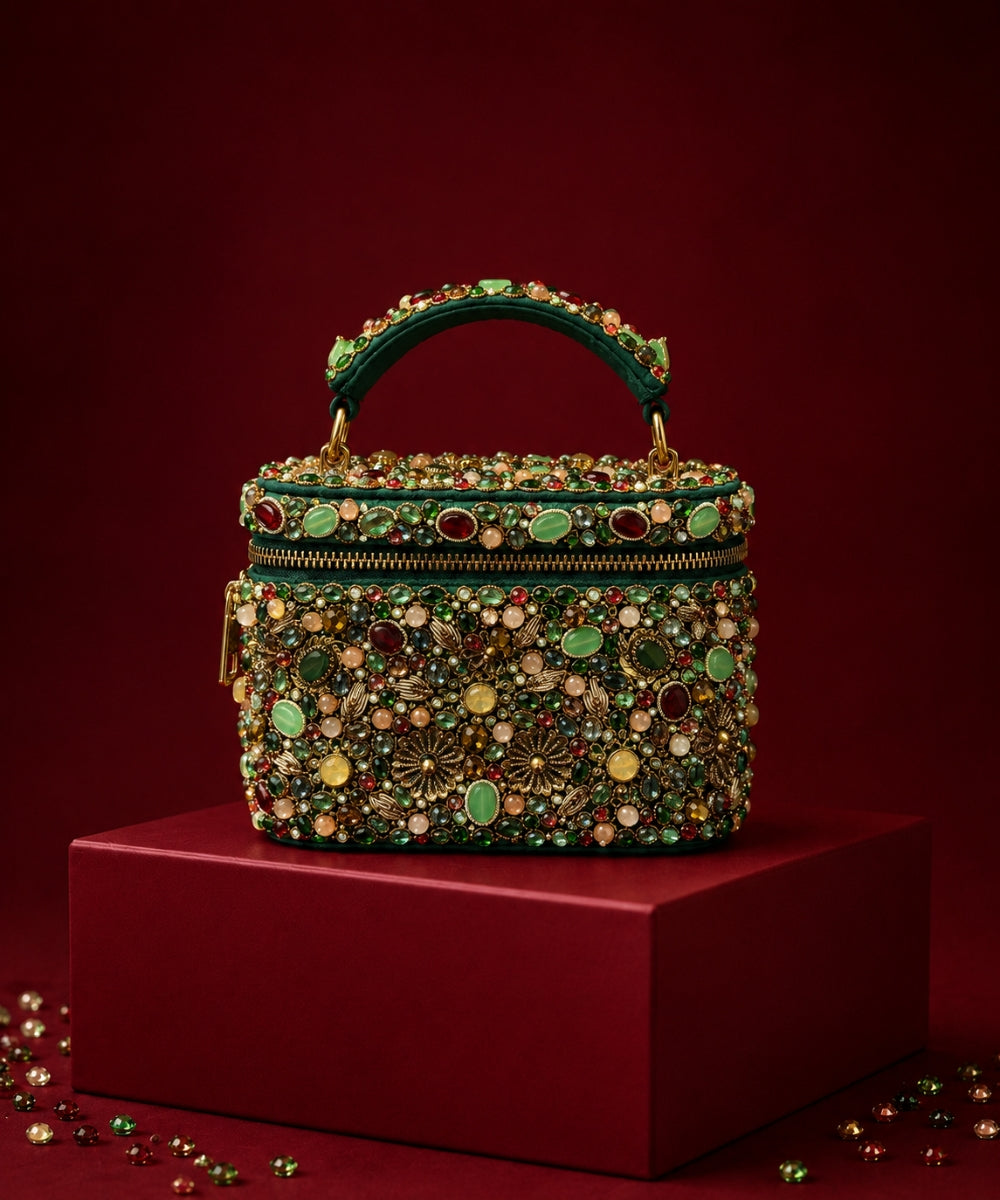 Noorani Multicolor Suede Embellished Vanity Bag