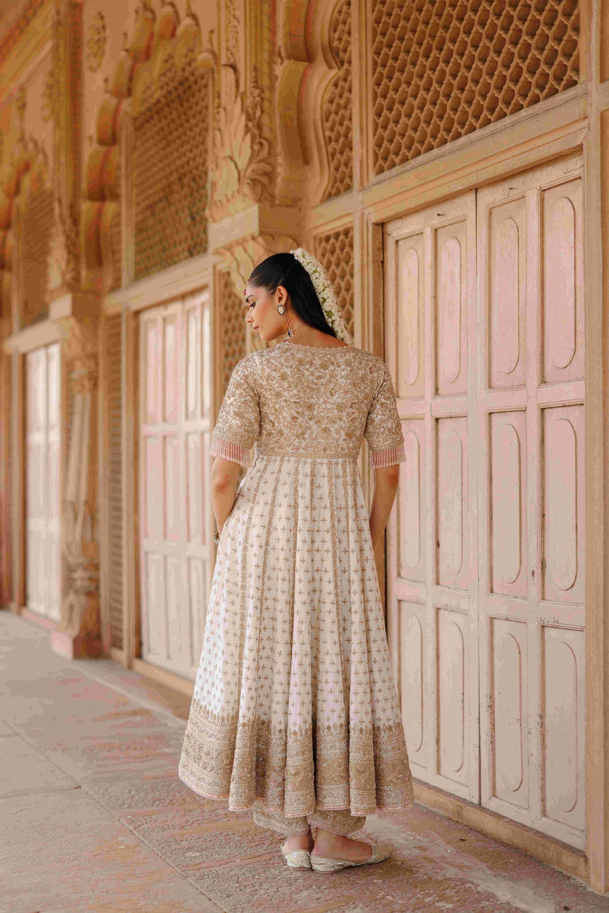 Daisy Ivory Pure Silk Chanderi Kalidaar Anarkali Suit Set