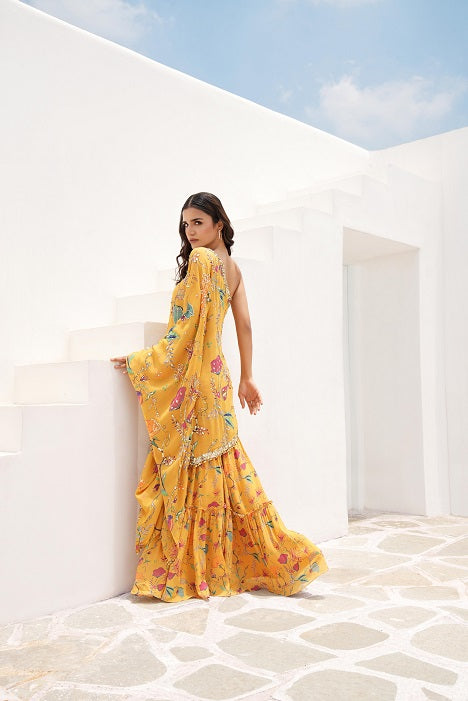 ONE SHOULDER KAFTAN-SHARARA SET