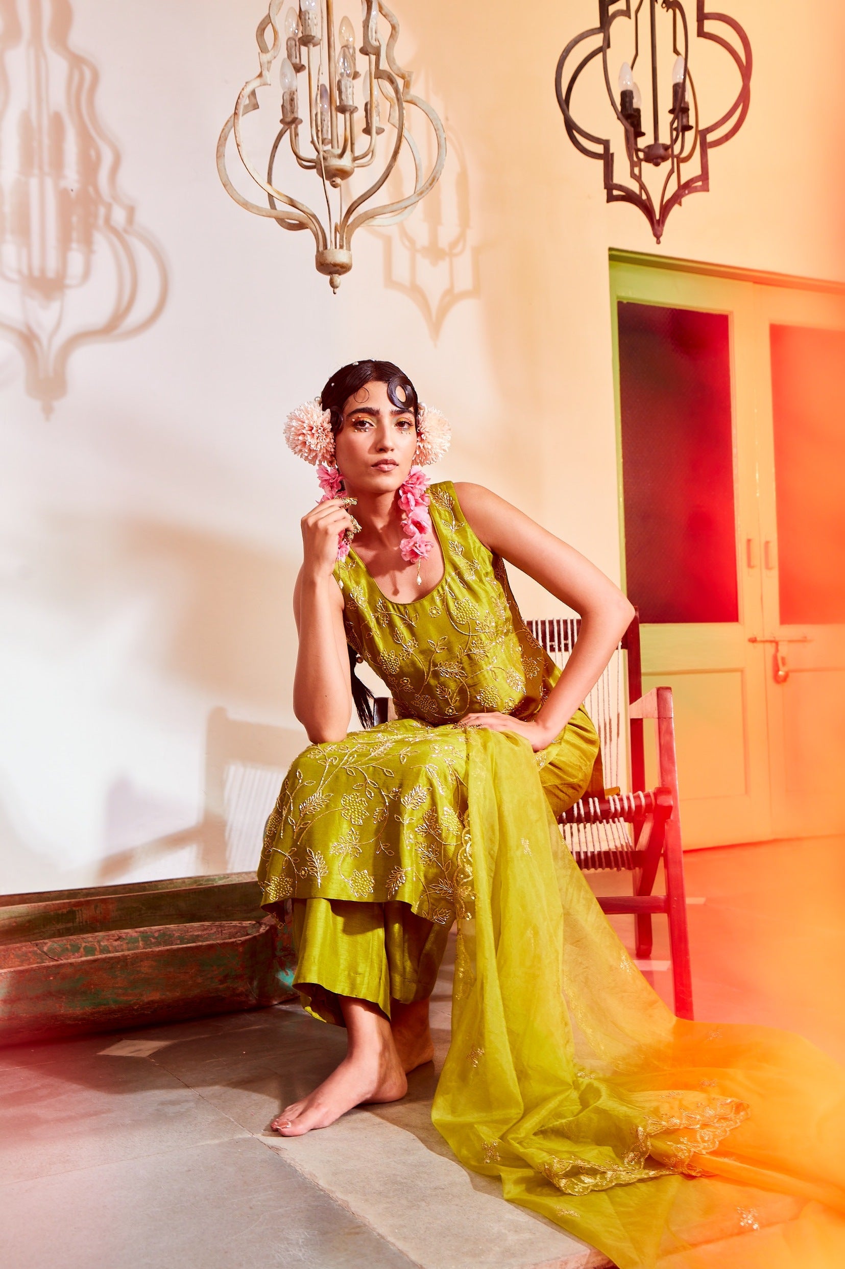 Green Straight Kurta Pants