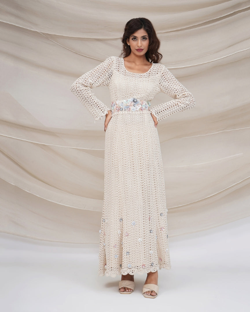 Ivory Crochet Gown with Tule Cape