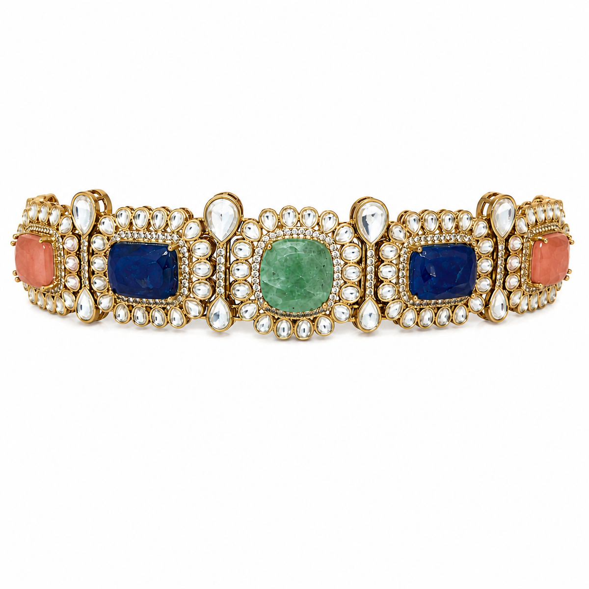 Multicolour Semi-Precious Stone Kundan Choker Set
