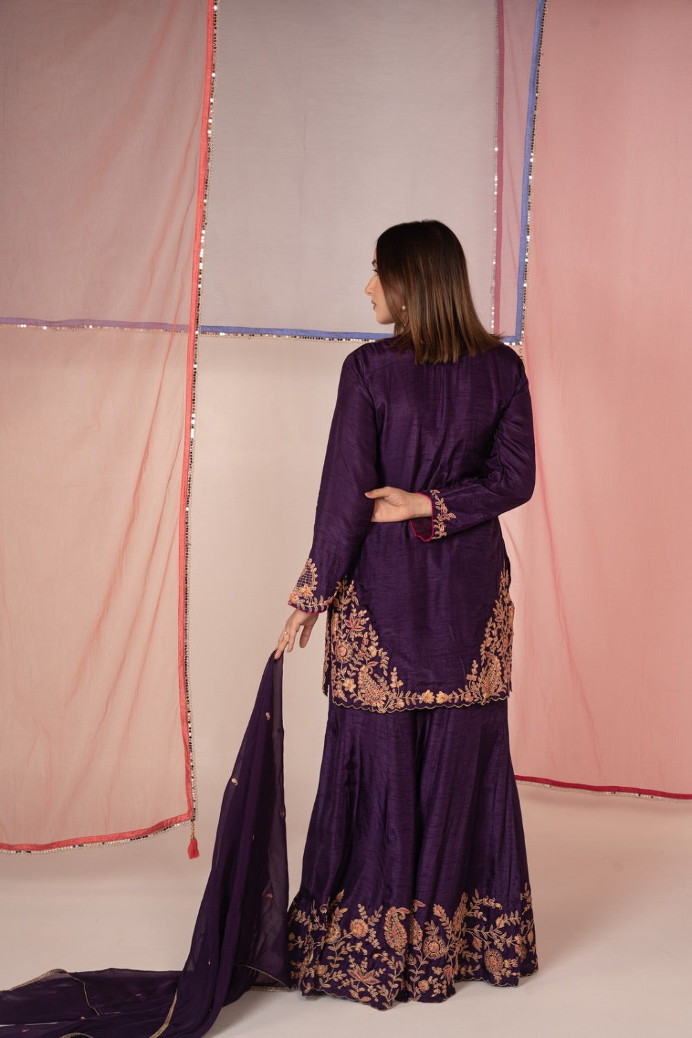 Deep Purple satin silk salwar suit