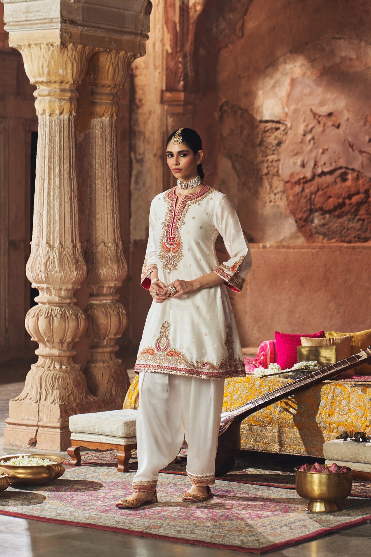 Daisy Ivory Pure Silk Banarasi Kurta Salwar Set for Weddings