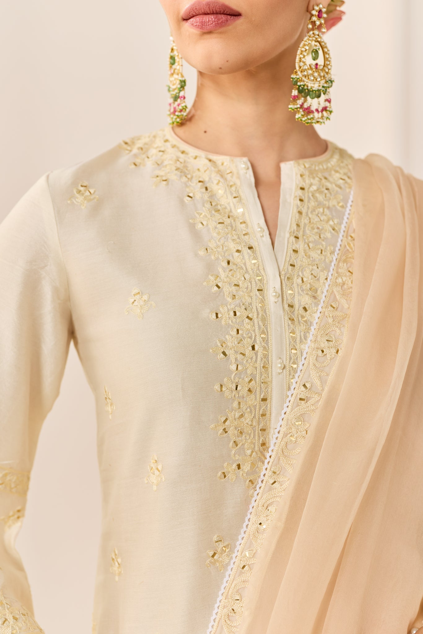 REHMA -DAISY IVORY SHORT KURTA WITH SHARARA AND DUPATTA