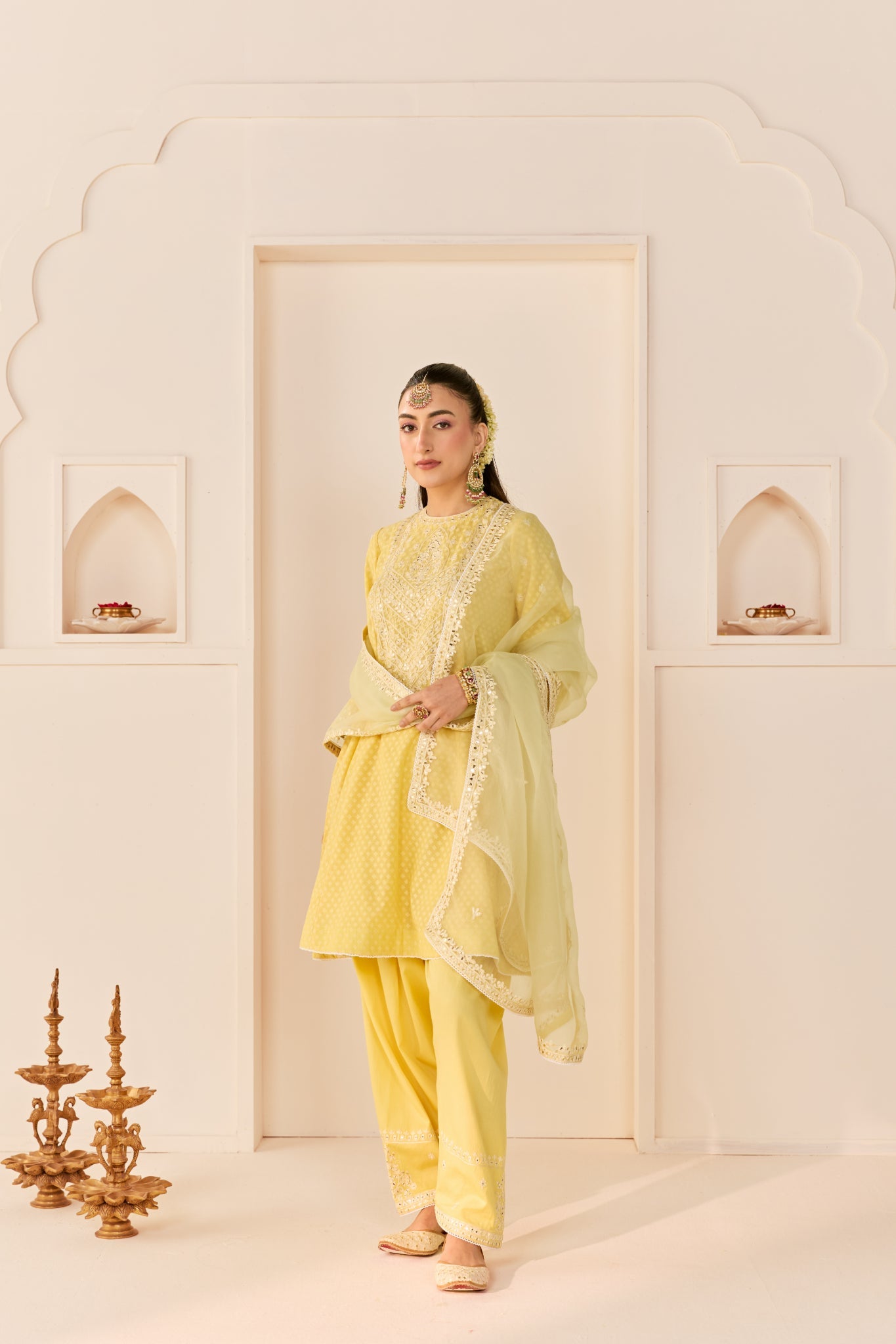 NIDA - LEMON YELLOW SHORT CHOGA WITH FARSHI SALWAR AND DUPATTA