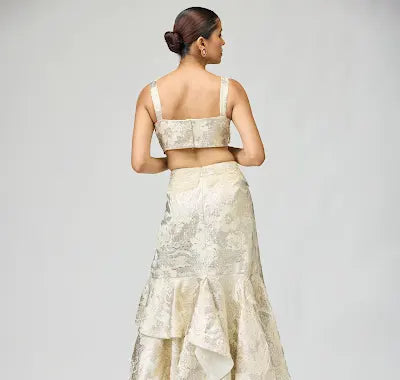 Ivory Silk Brocade Skirt Set - Luxury Pearl & Dory Embroidery