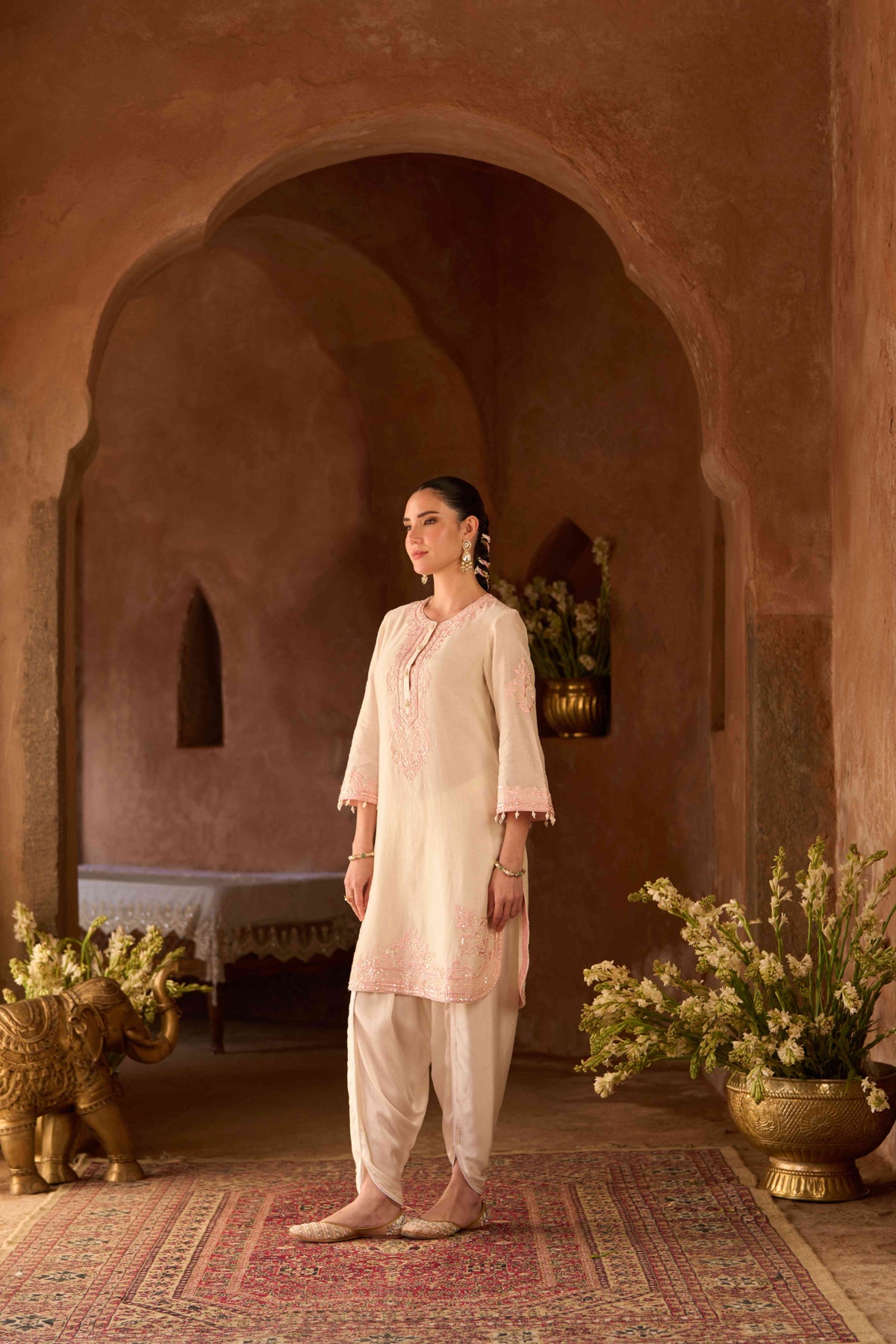 Daisy Ivory Pure Silk Chanderi Kurta and Satin Dhoti Set