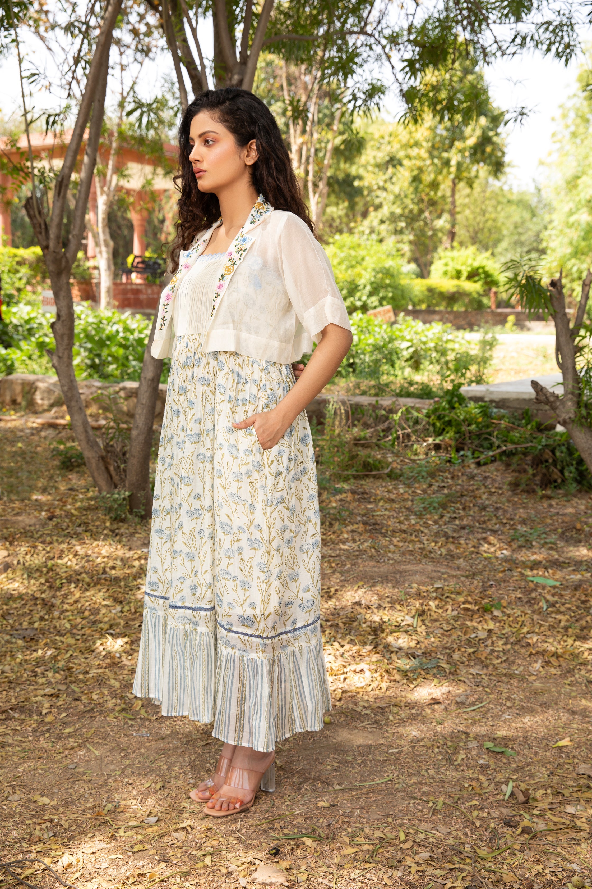 Off White Shrug with Hand Thread Embroidery