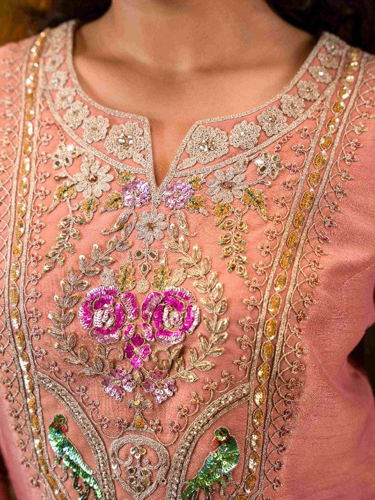 dual-tone dusty pink kurta set - image 4