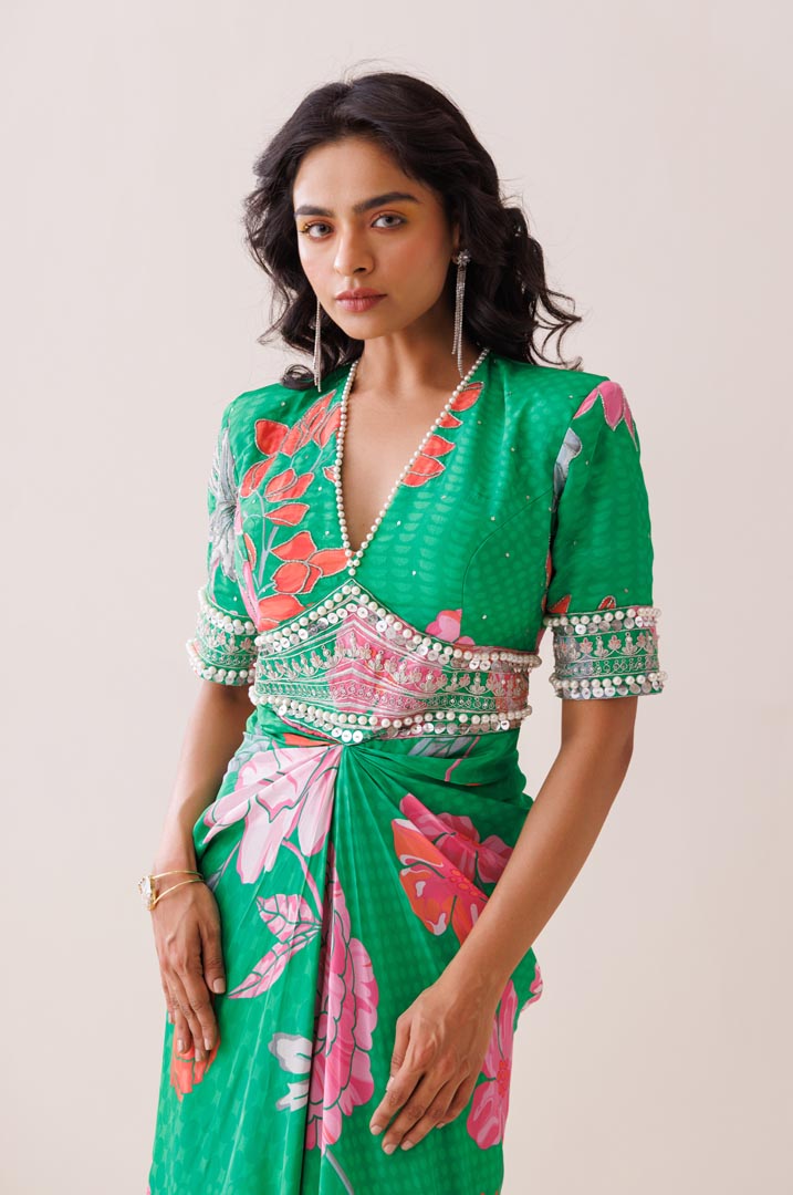 Verde bold shoulder dress