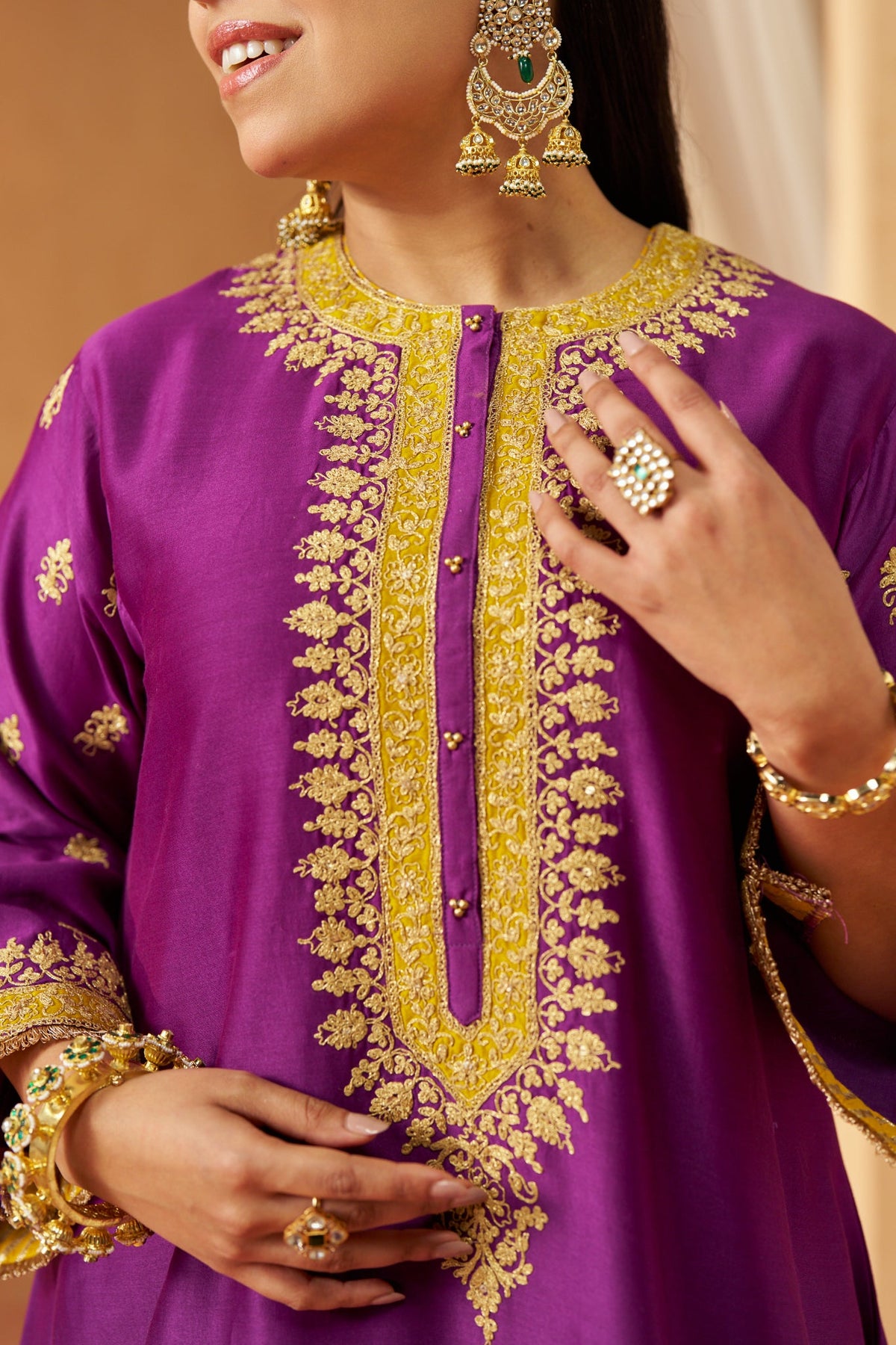 Zeenal Deep Purple A-Line Kaaftan with Salwar with Dupatta