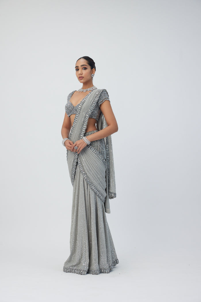 Crystal Grey Sequins Embroidered Lehenga Set