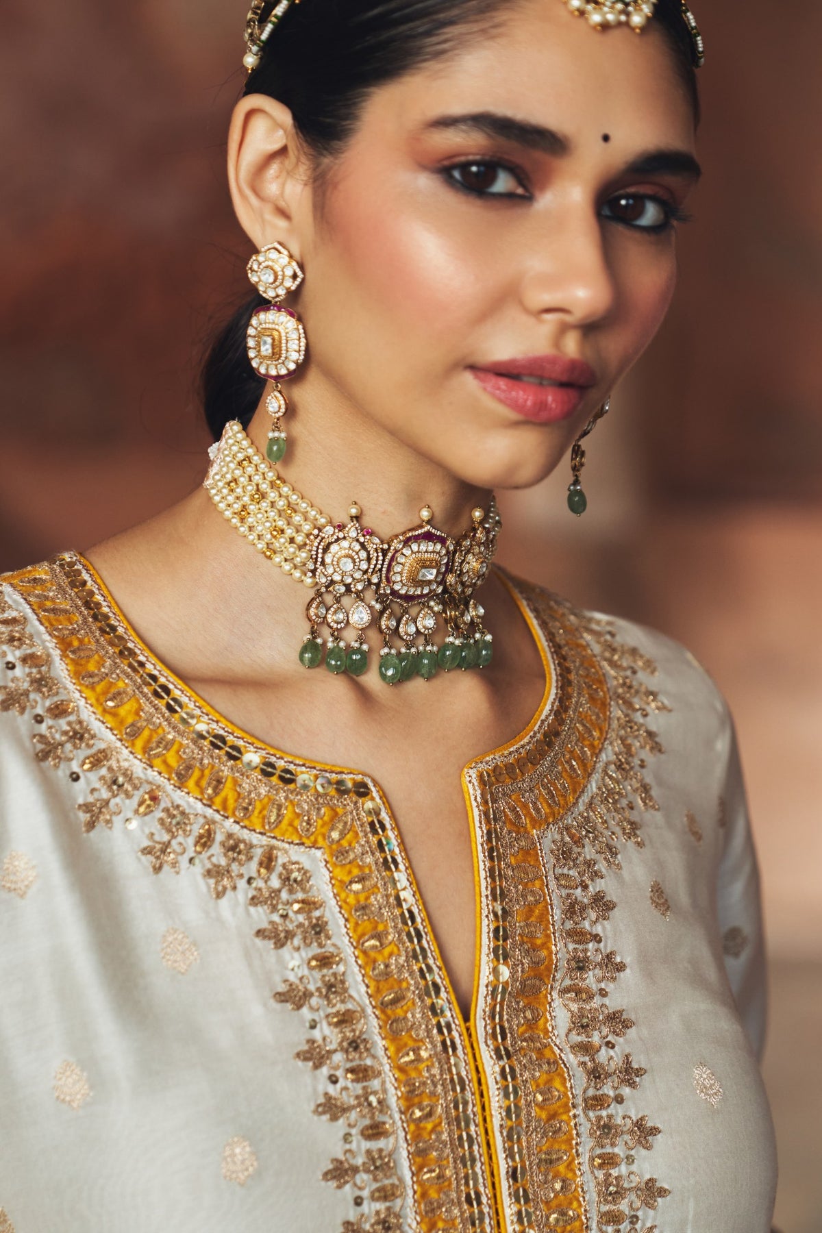 Daisy Ivory Embroidered Long Kurta Palazzo Set with Dupatta