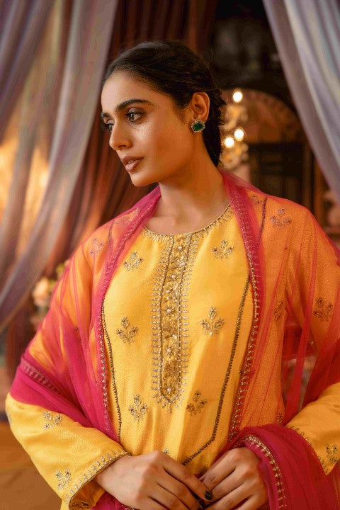 Yellow Suit with Pink Dupatta - image 4