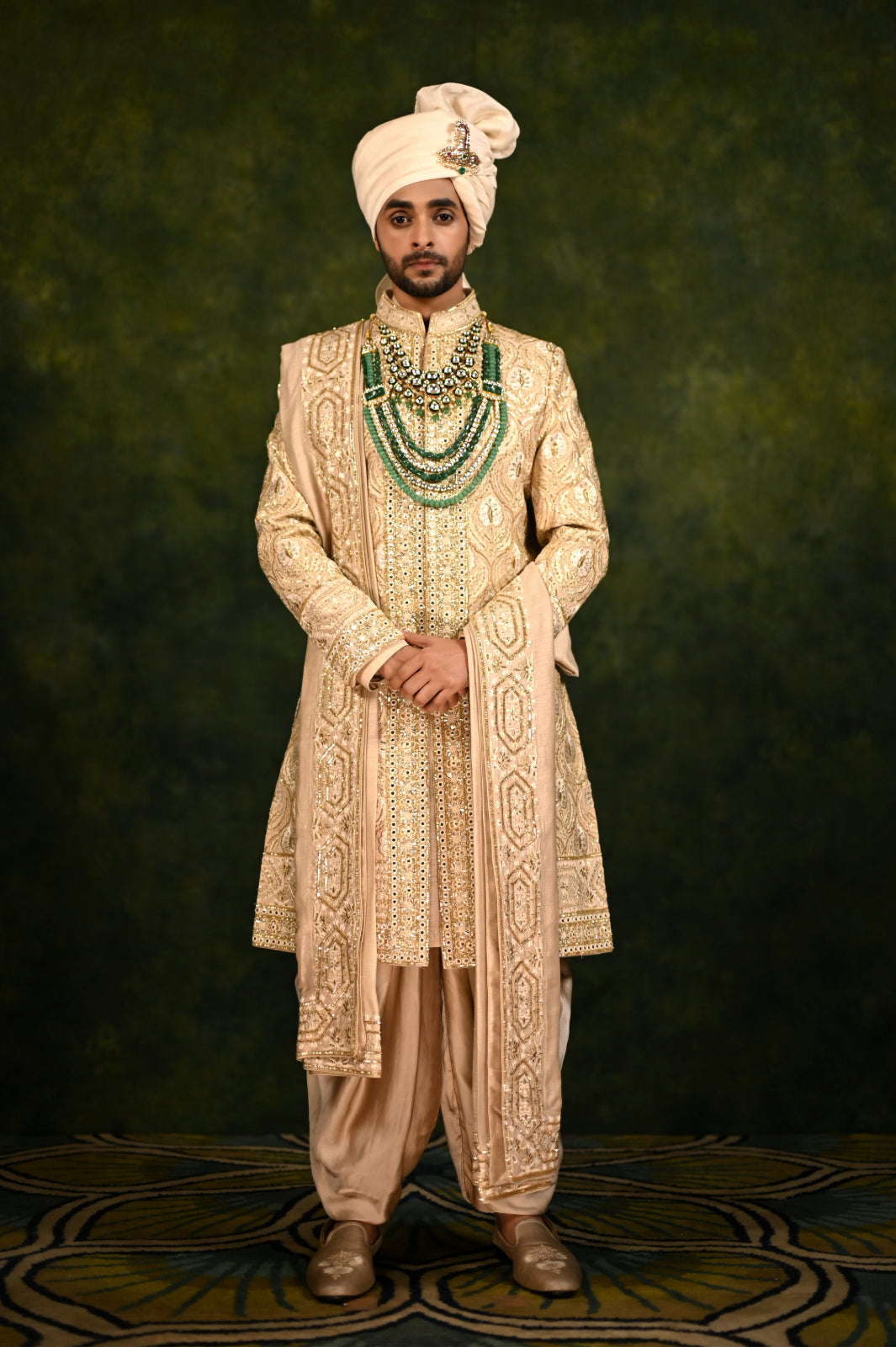 pale gold hand embellished sherwani set