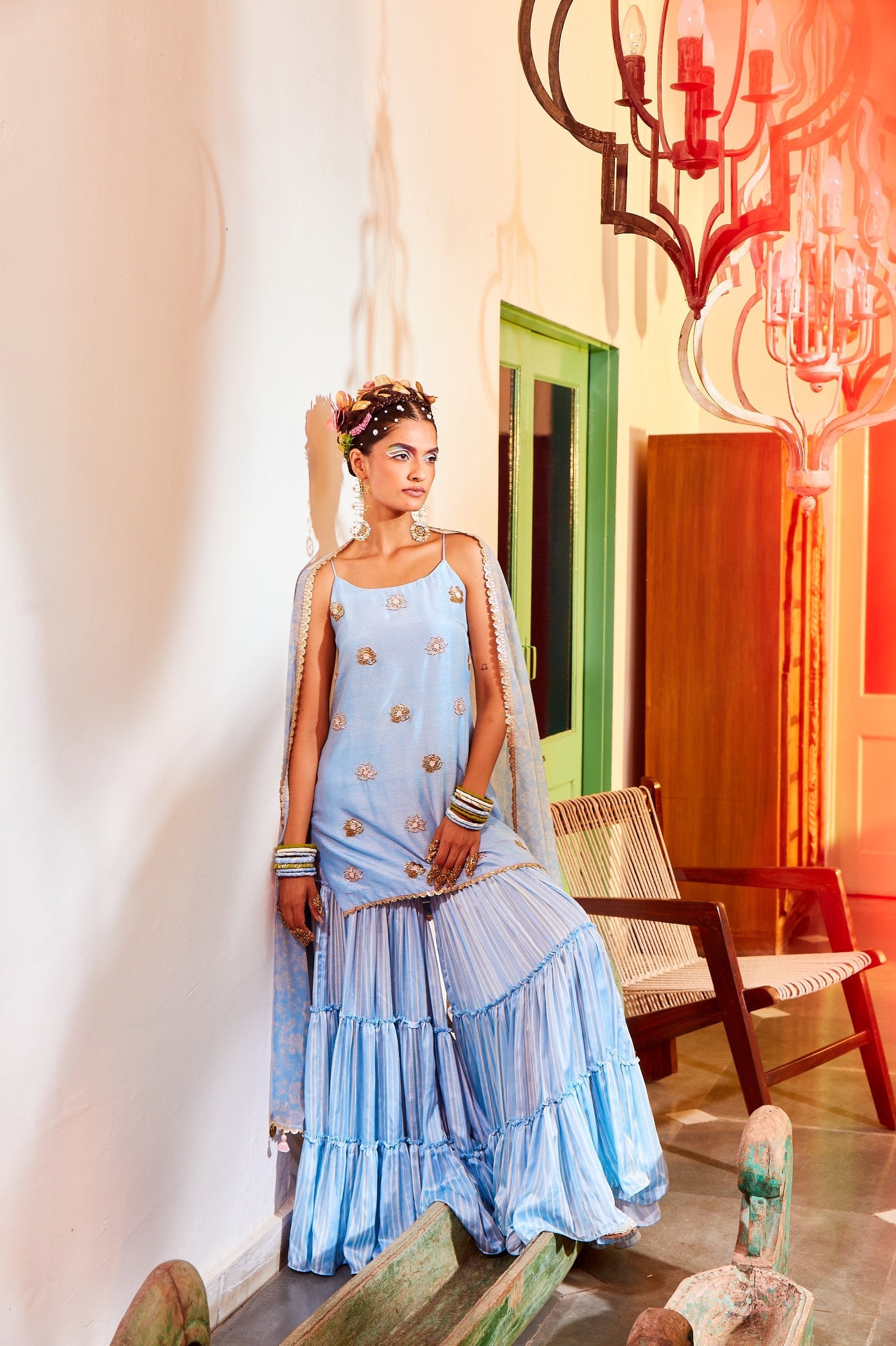 Powder Blue Sharara Set