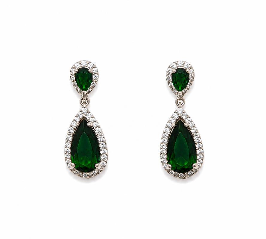 Emerald Teardrop Necklace Set with Drop Earring