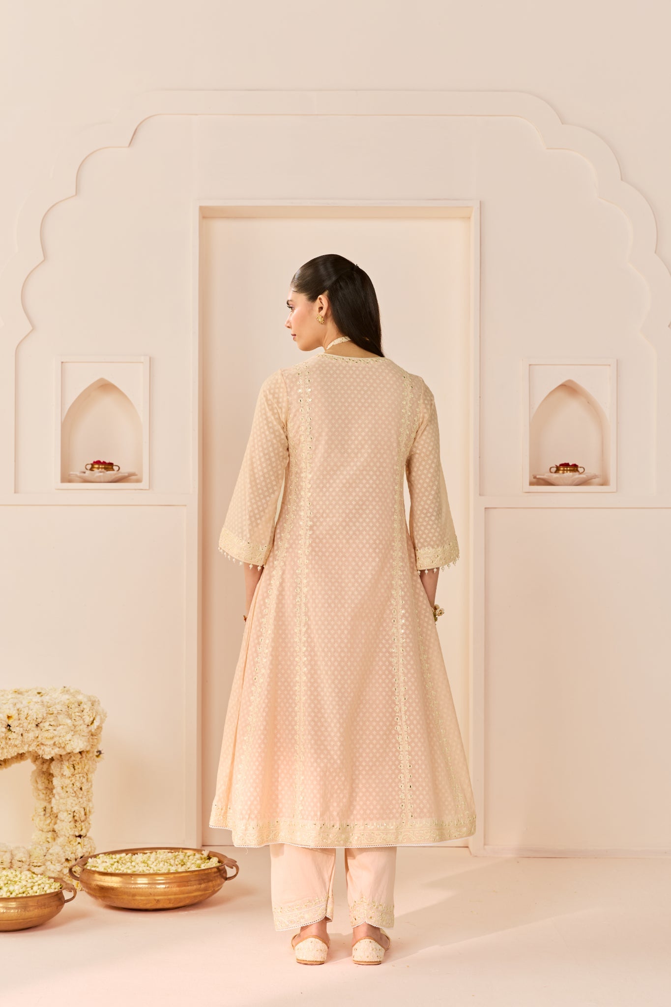 FIRDAUS - CARNATION PINK LONG KALIDAAR CHAUGA WITH DOGRI SALWAR AND DUPATTA