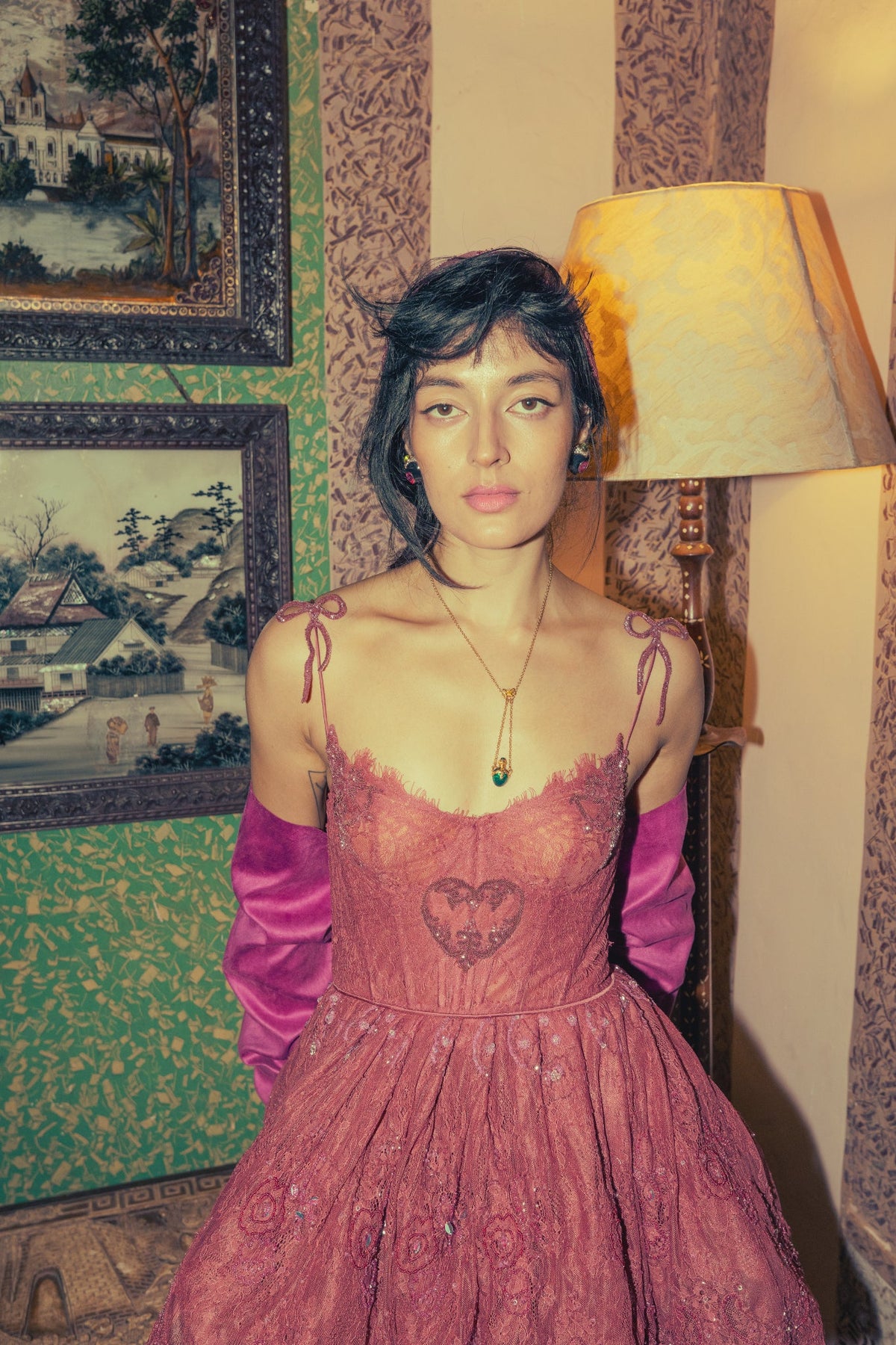 Rose Pink, Pre-Renaissance Embroidery, French Lace & Silk, Ballerina Mini Dress, Corseted Tutu Silhouette