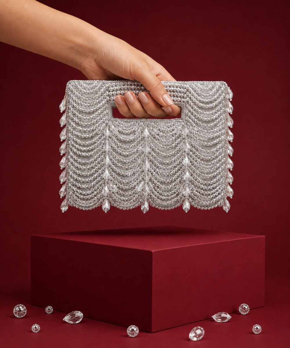 Amyra Silver Suede Handcrafted Clutch