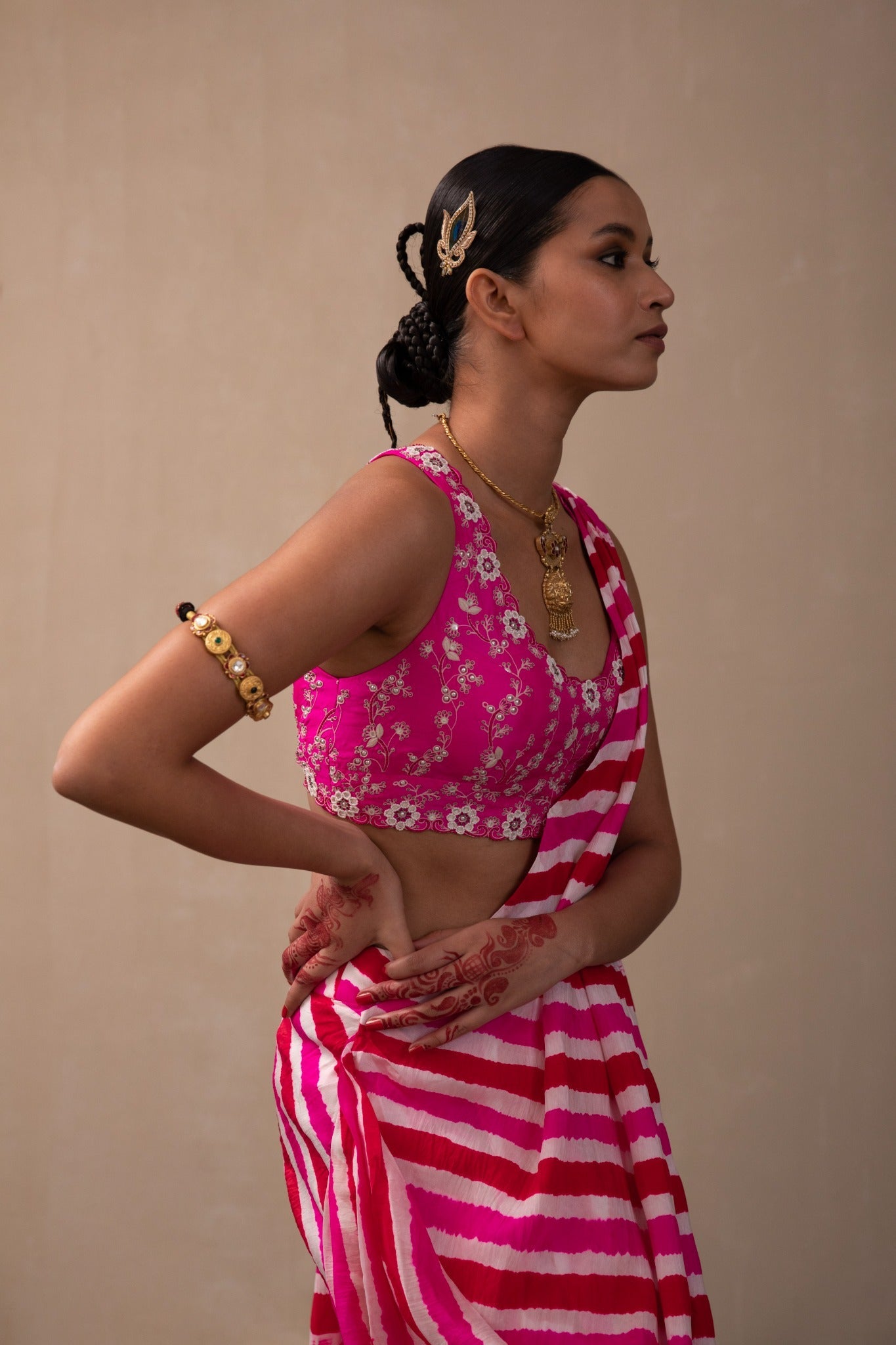 leheriya Bengali drape saree