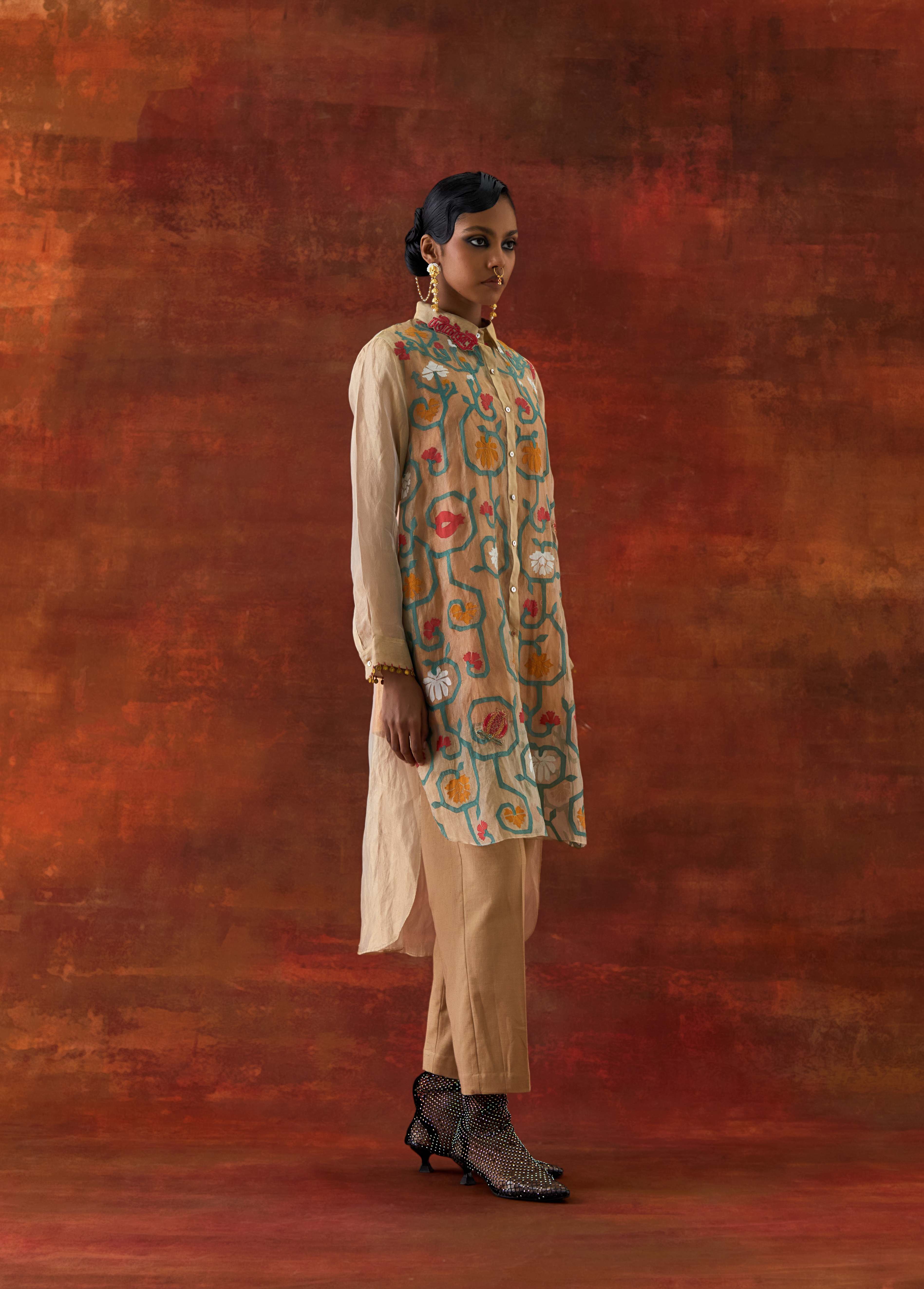 EMB GOLD TISSUE SHIRT WITH INNER AND PANTS - image 4