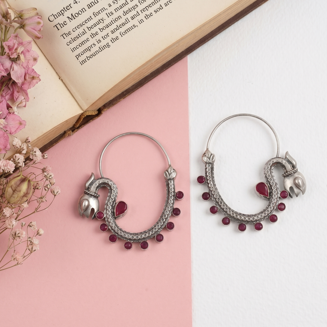 Sangeeta Boochra Heritage Ruby Silver Hoops