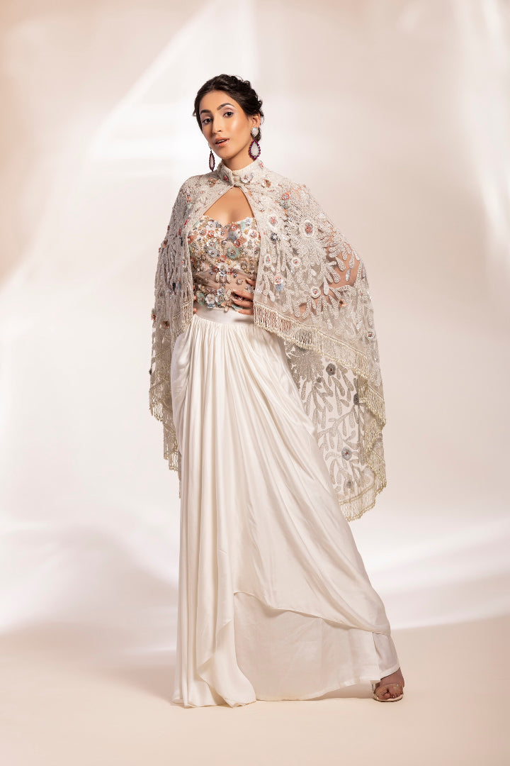 fusion lungi skirt, corset and cape