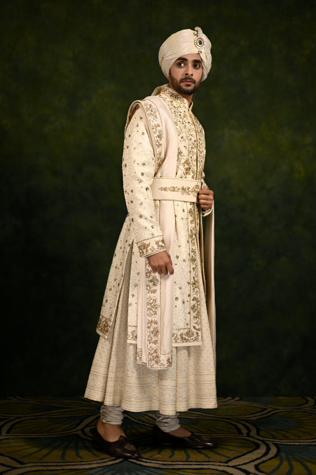 ivory gold dori work sherwani set