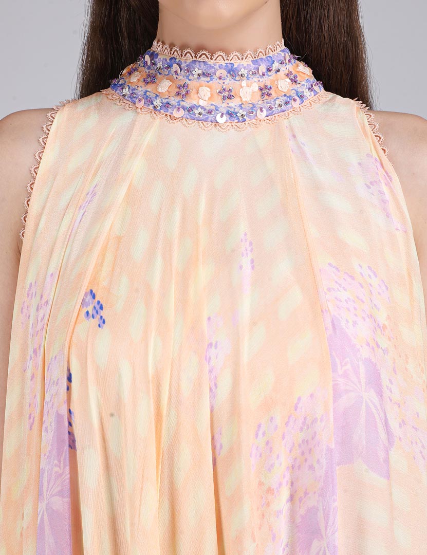 Denser Duo Corsage Placement Printed High Low  Dress