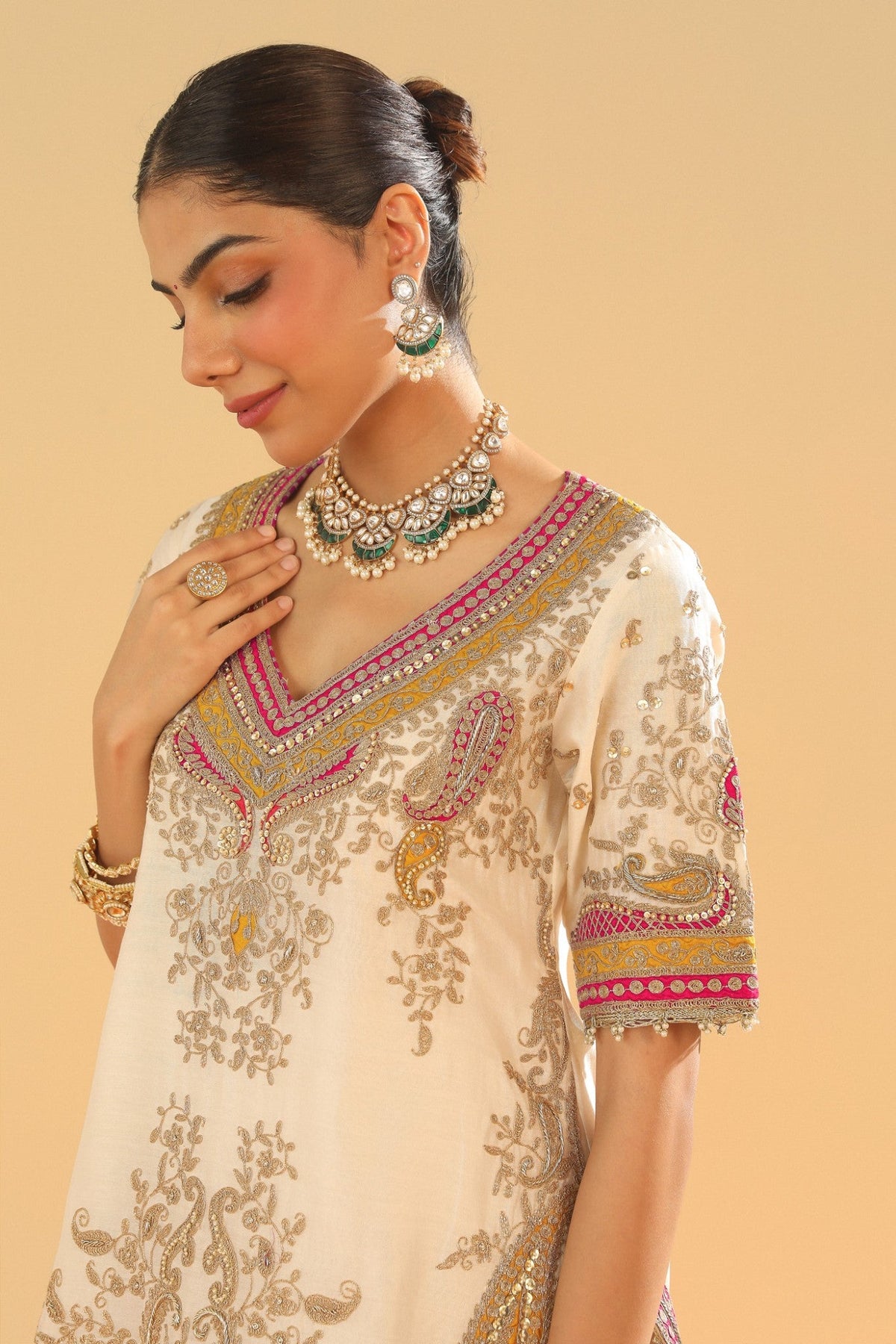 Sadiya - Daisy Ivory Short Kurta with Sharara and Dupatta