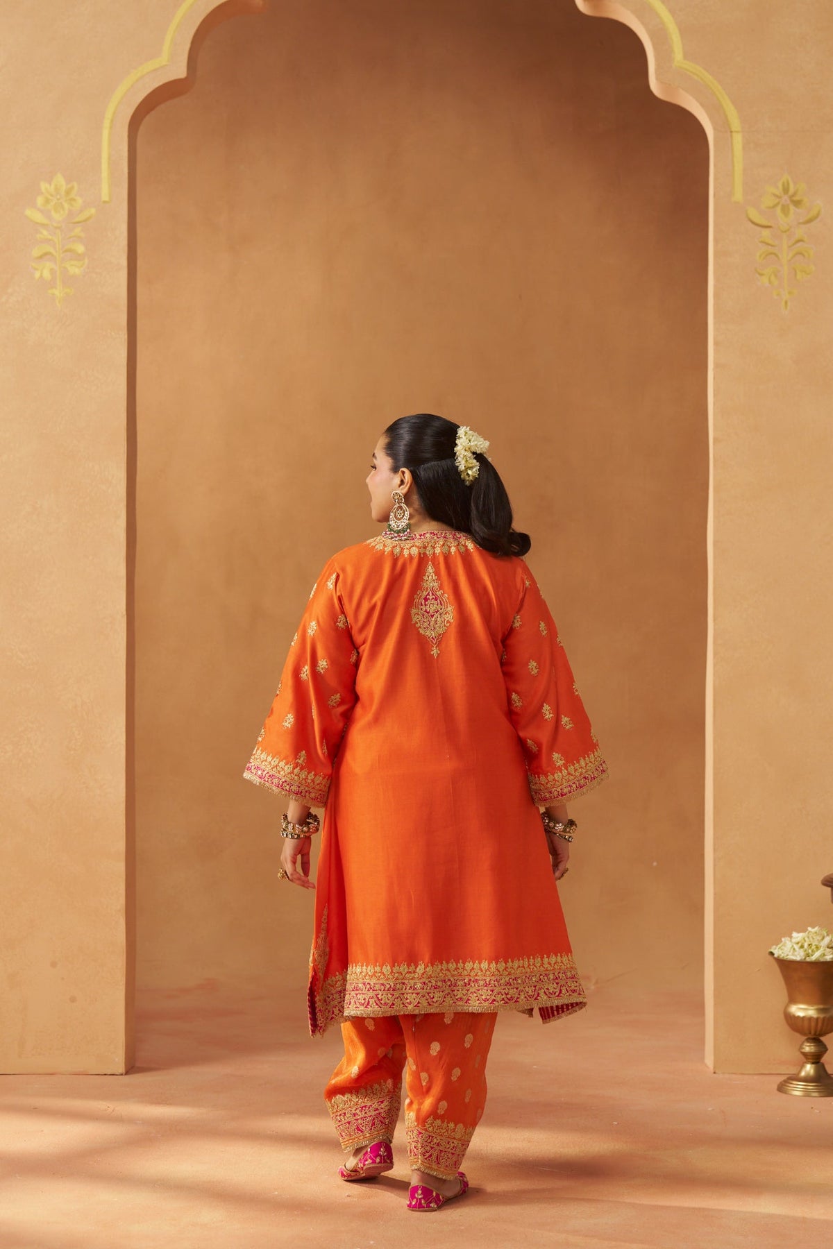 Zeenal Burnt Orange A-Line Kaaftan with Salwar with Dupatta