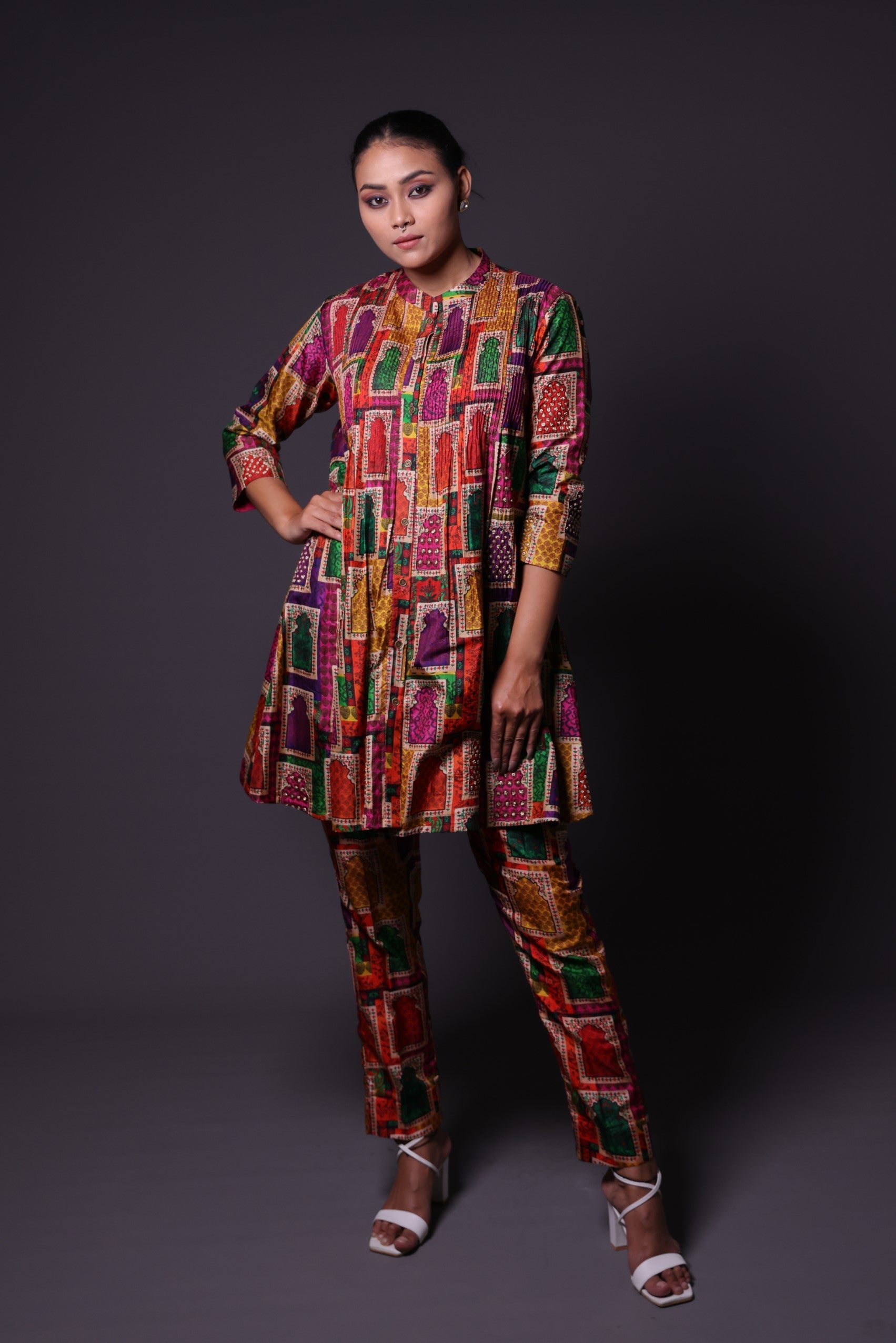 Hand Embroidered Pintuck kurti with pants