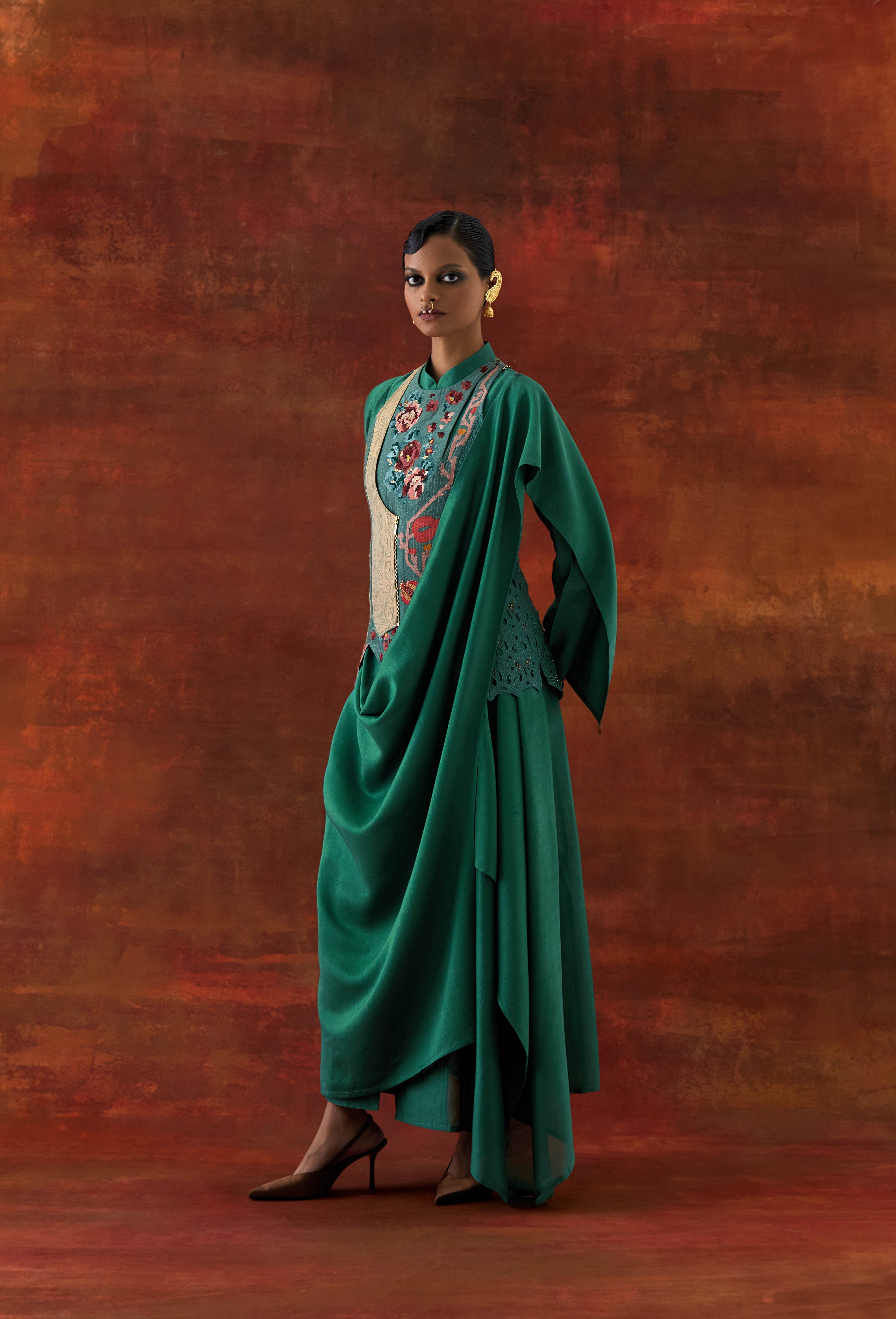 ANGRAKHA STYLE JACKET WITH ZIPPERED KURTA AND PANTS - image 4